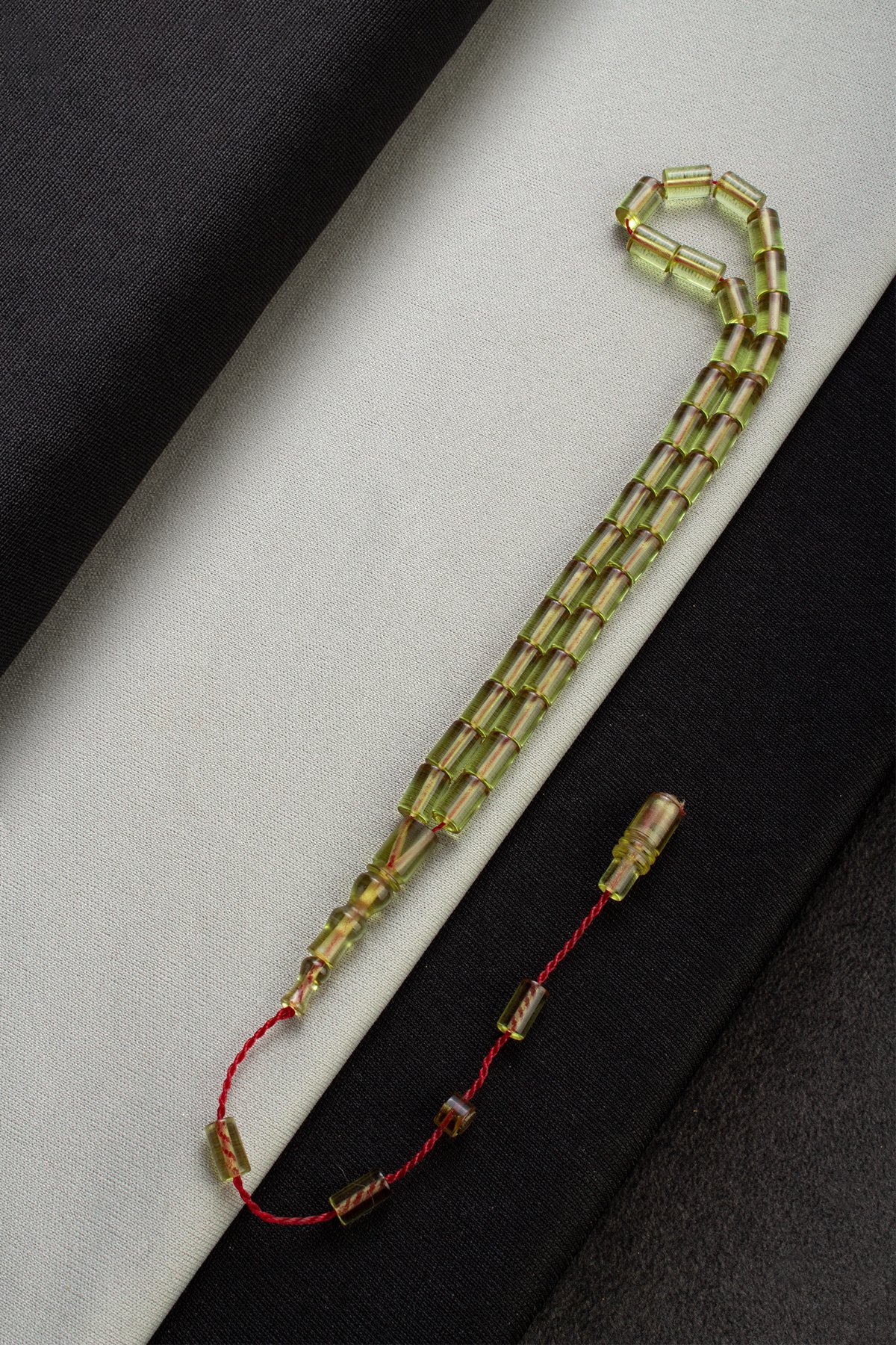 Sıkma Ateş Kehribar Usta İşçilik Yeşil Silindir Kesim 5x8mm 33 lu Tesbih