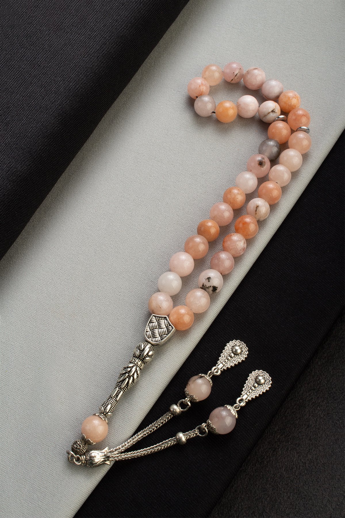 Sıkma Doğal Taş Açık Turuncu Küre Kesim 33 lu 10mm Tesbih