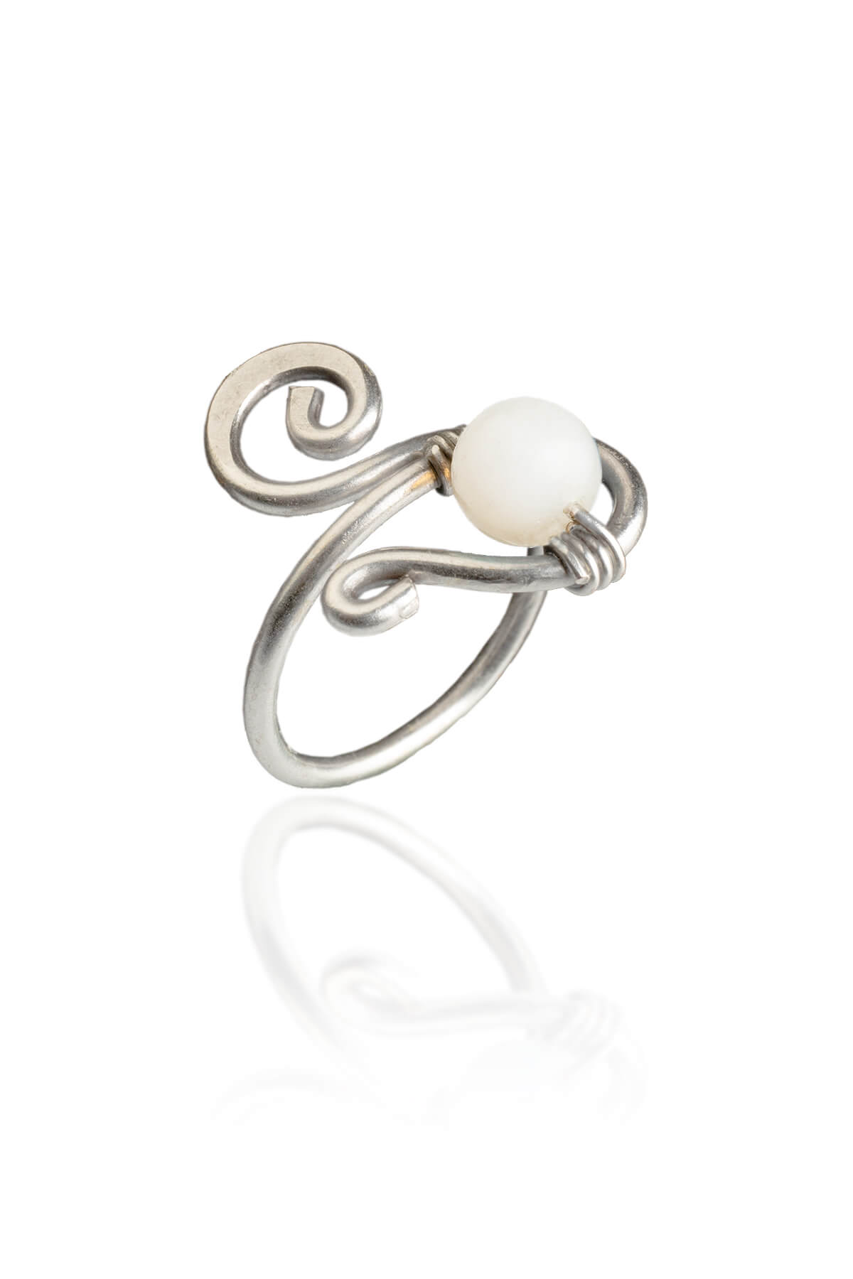 Sıkma Doğal Taş Beyaz Çelik Küre Kesim Ayarlanabilir Yüzük