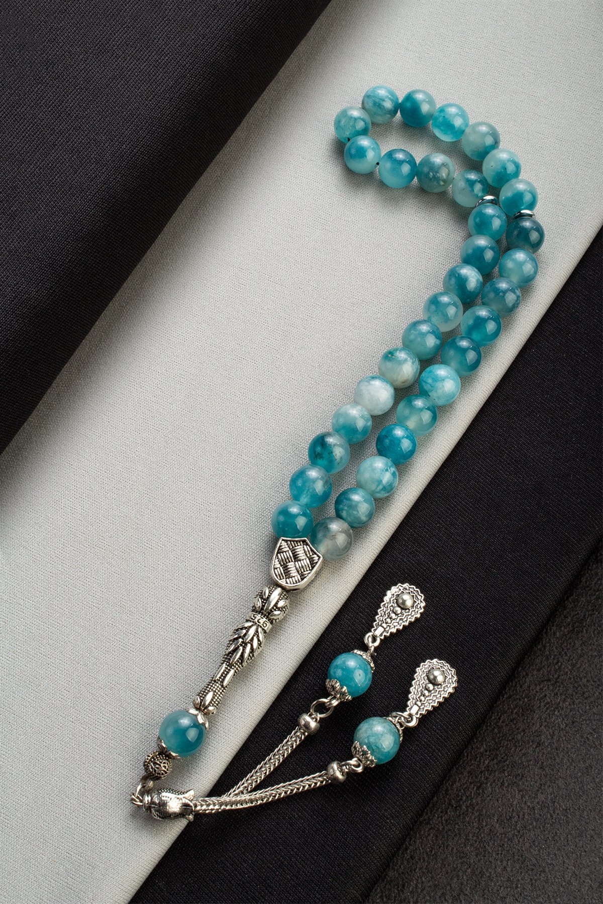 Sıkma Doğal Taş Mavi Küre Kesim 33 lu 10mm Tesbih