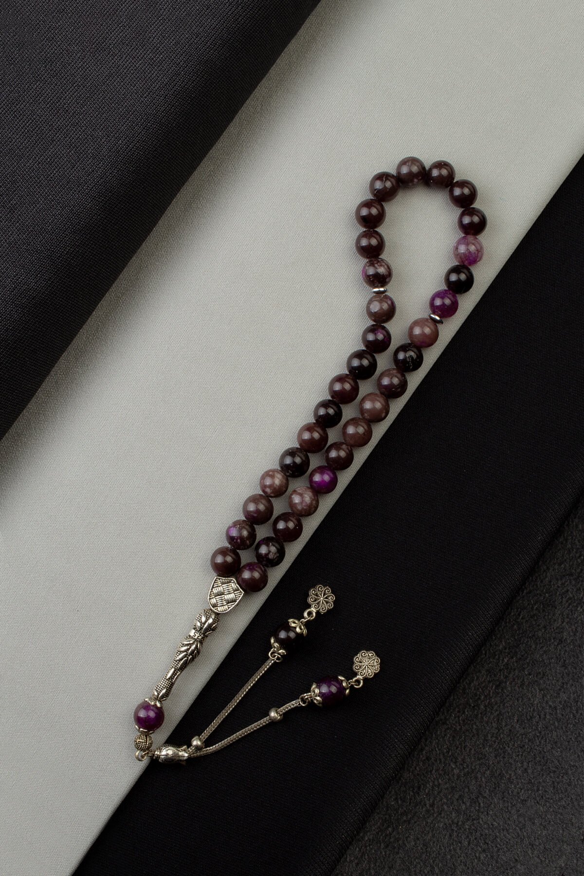 Sıkma Doğal Taş Mor Küre Kesim 33 lu 10mm Tesbih