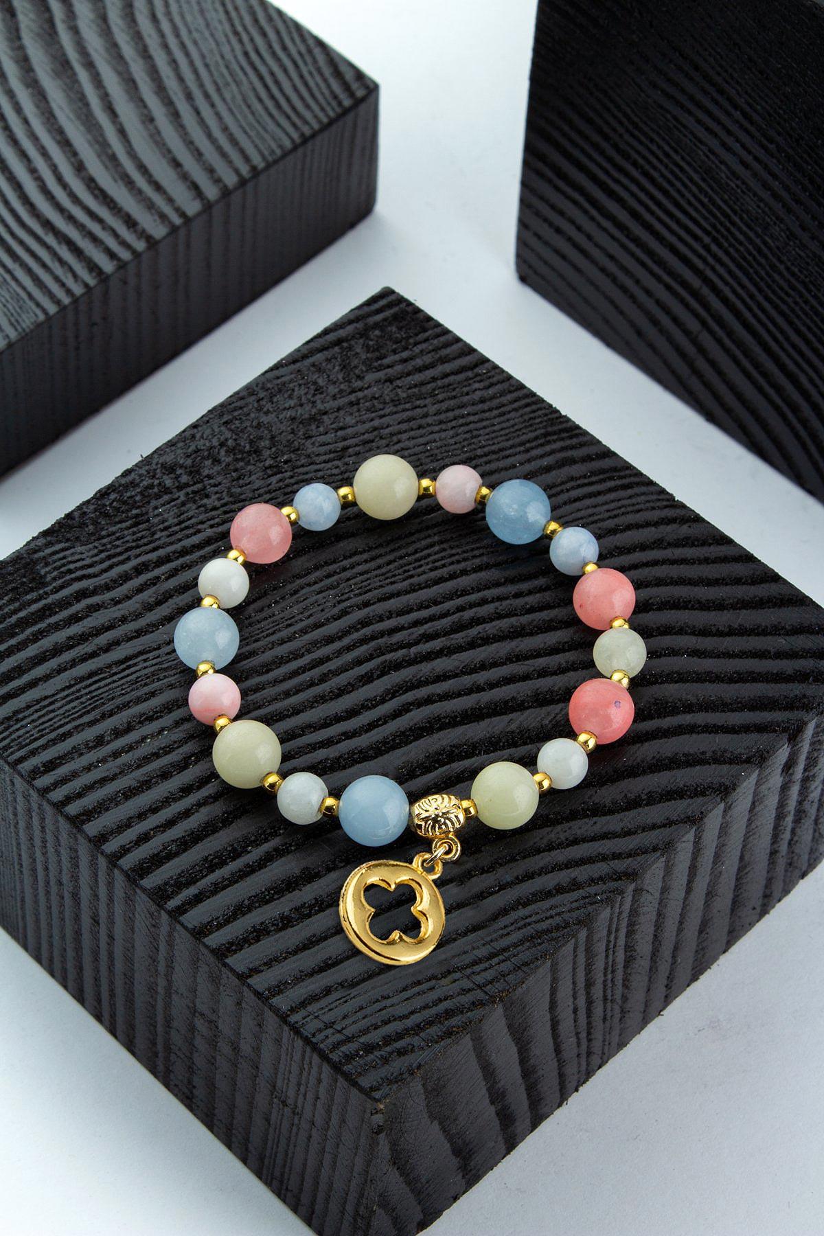 Sıkma Doğal Taş Renkli Küre Kesim Figür Sallantılı Bileklik