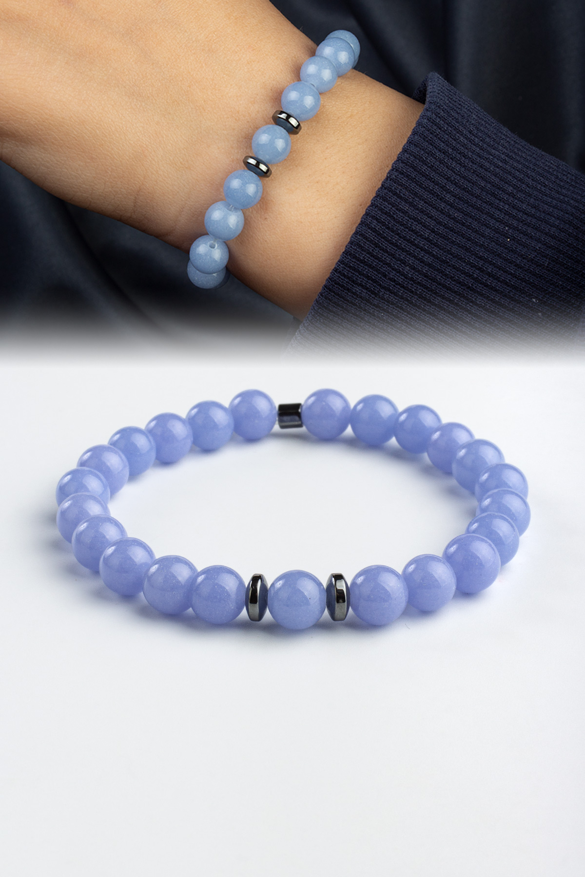 Sıkma Doğal Taş Sıkma Mavi Küre Kesim 8mm Bileklik