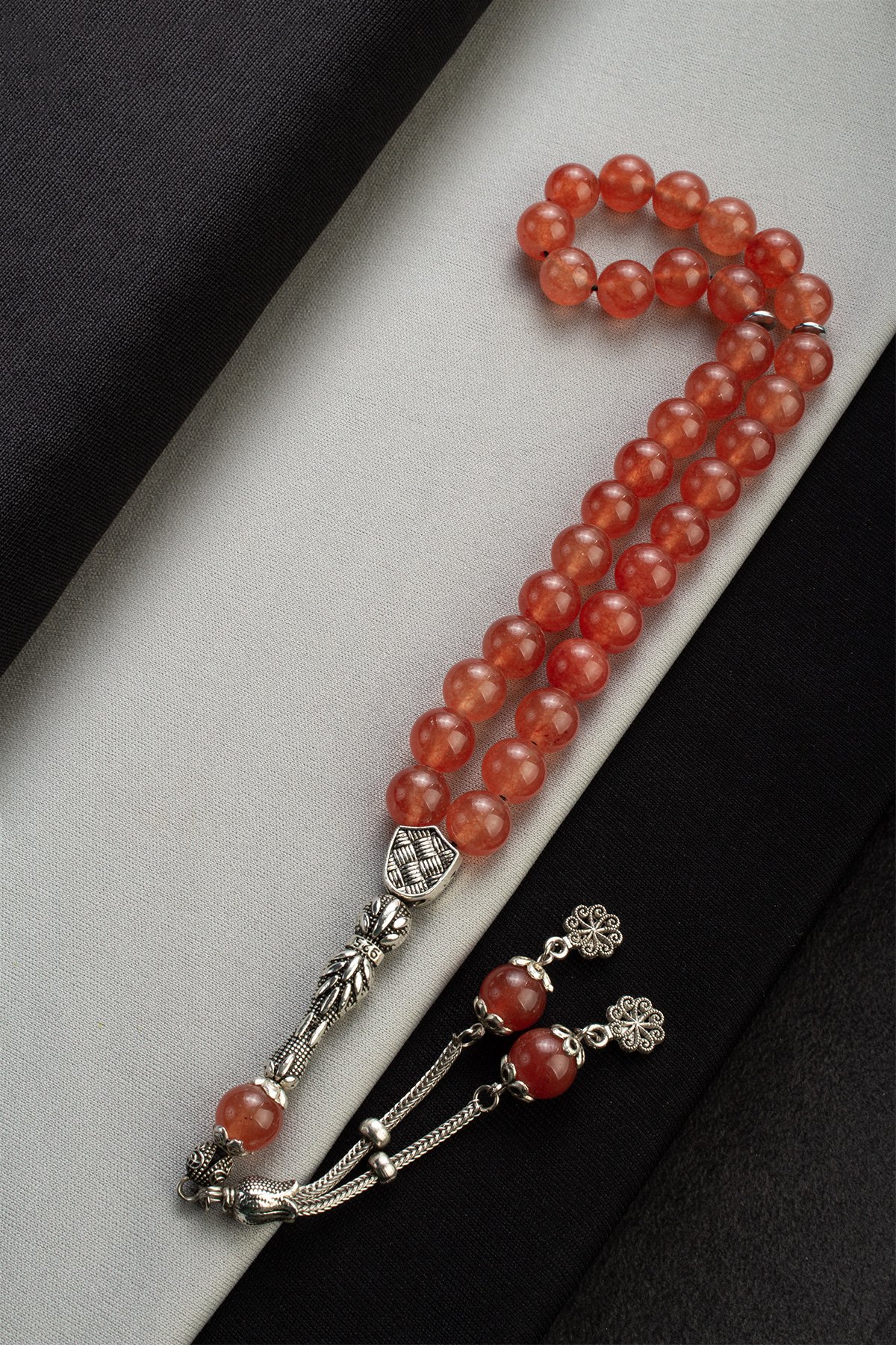 Sıkma Doğal Taş Turuncu Küre Kesim 33 lu 10mm Tesbih