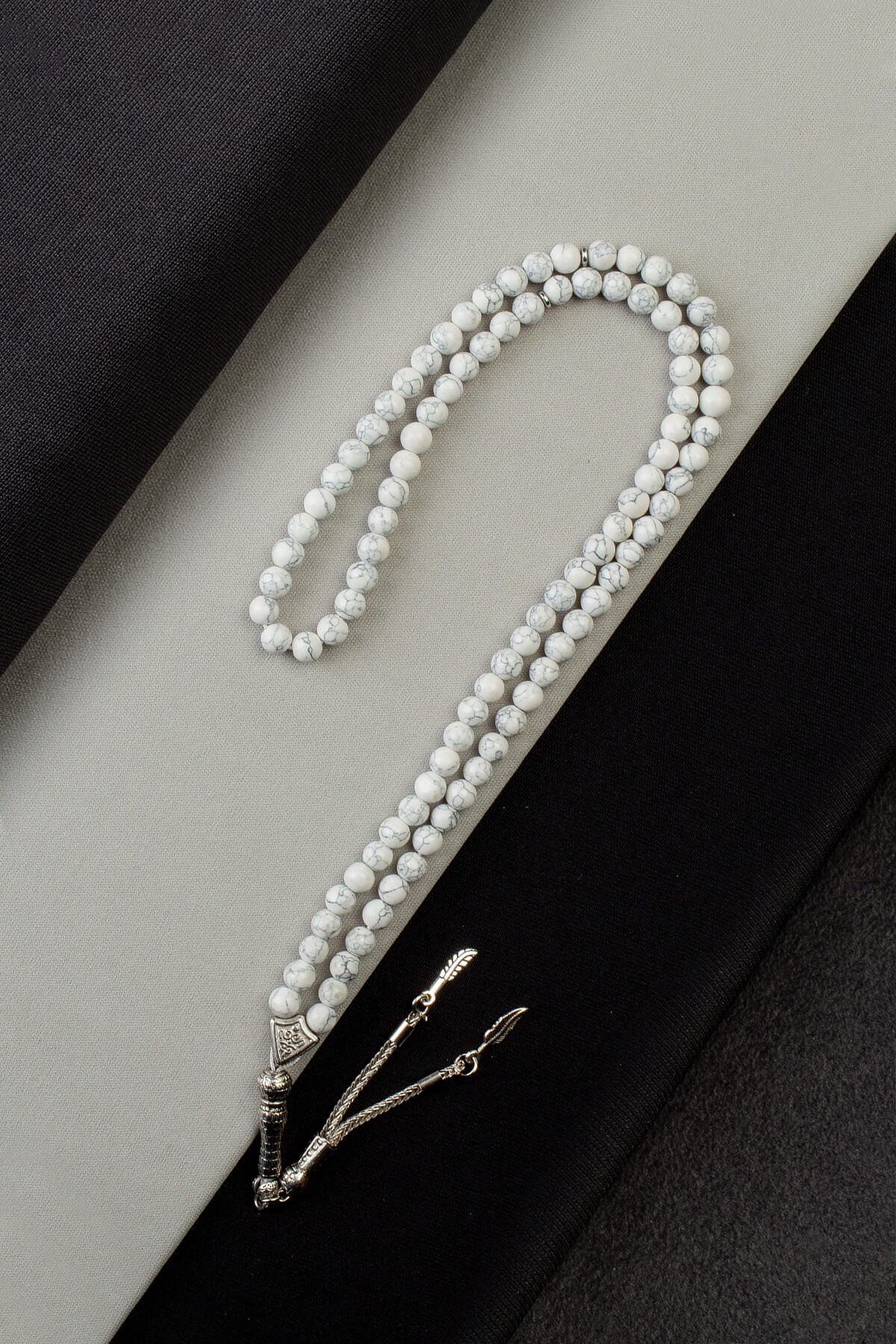 Sıkma Havlit Doğal Taş Küre Kesim Beyaz 99lu 6mm Tesbih