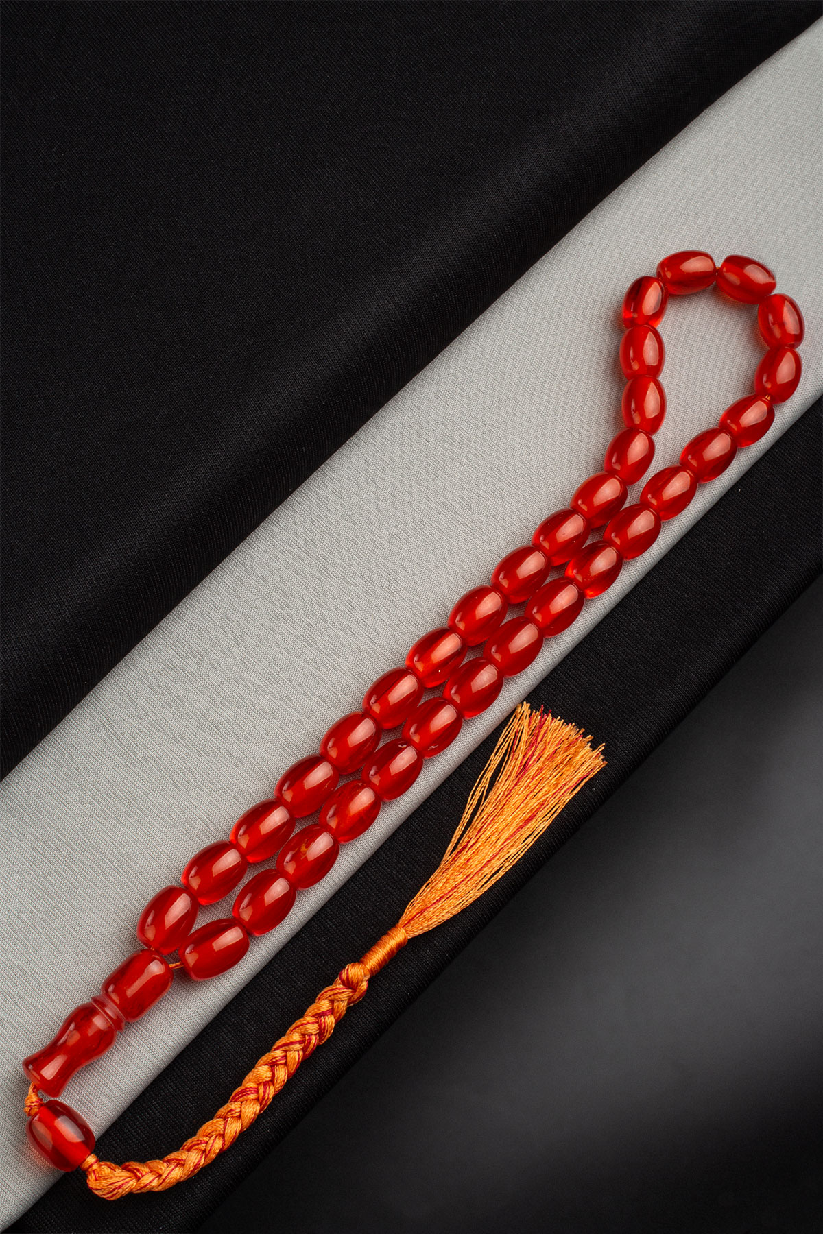 Sıkma Kehribar Arpa Kapsül Kesim 11x13mm 33 Lu Tesbih