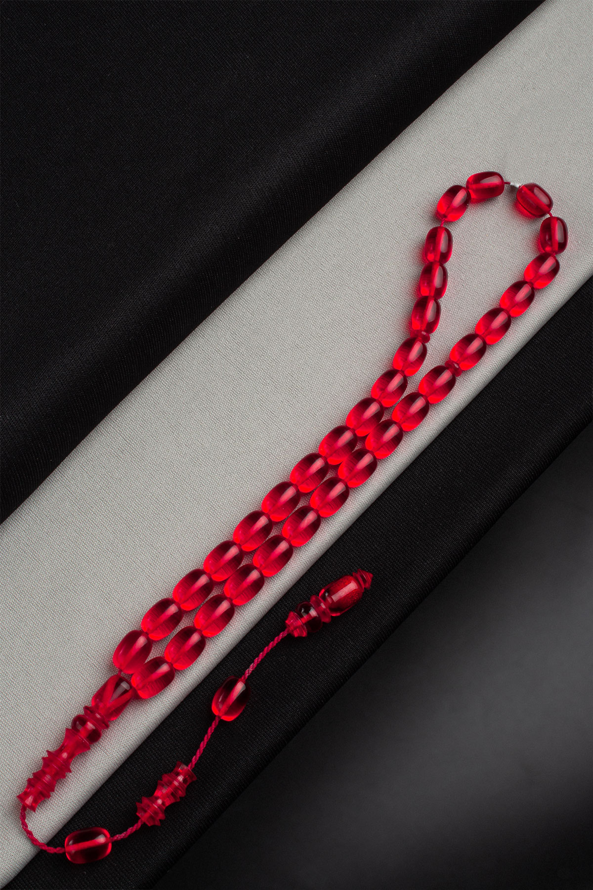 Sıkma Kehribar Kırmızı Kapsül Kesim 9x12mm 33 Lu Tesbih