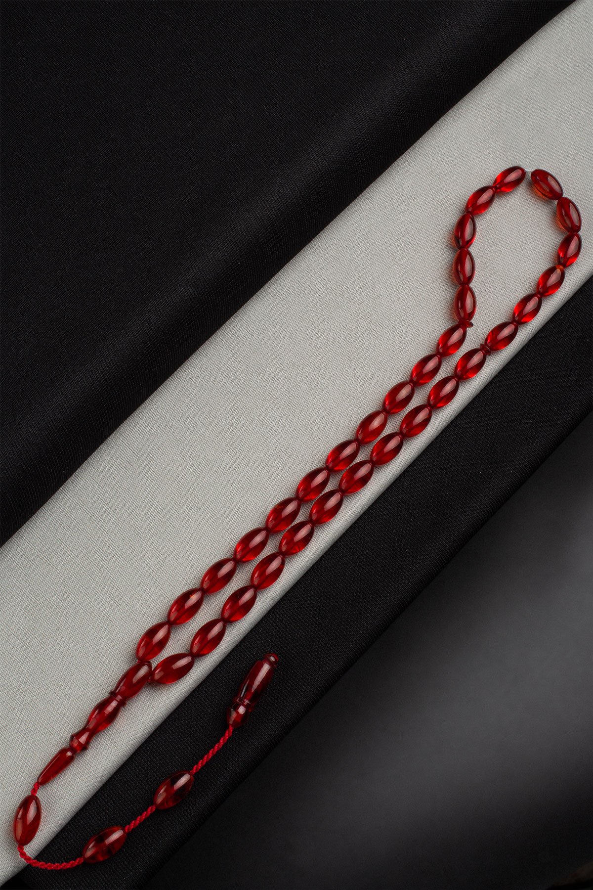 Sıkma Kehribar Kızıl Arpa Kesim 8x12mm 33 Lu Tesbih