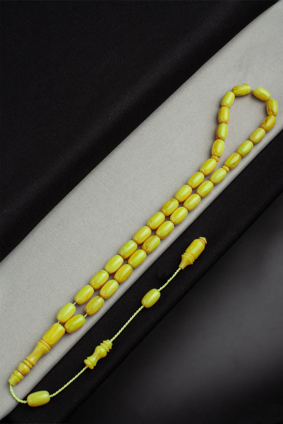 Sıkma Kehribar Sarı Kapsül Kesim 8x14mm 33 Lu Tesbih Ali Baba Usta İşçiliği