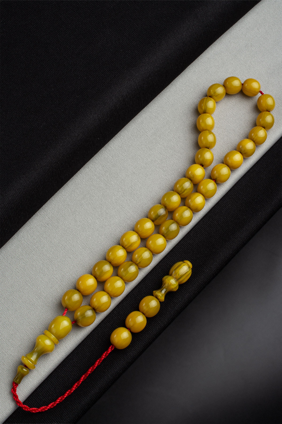 Sıkma Kehribar Sarı Küre Kesim 11mm 33 Lu Tesbih