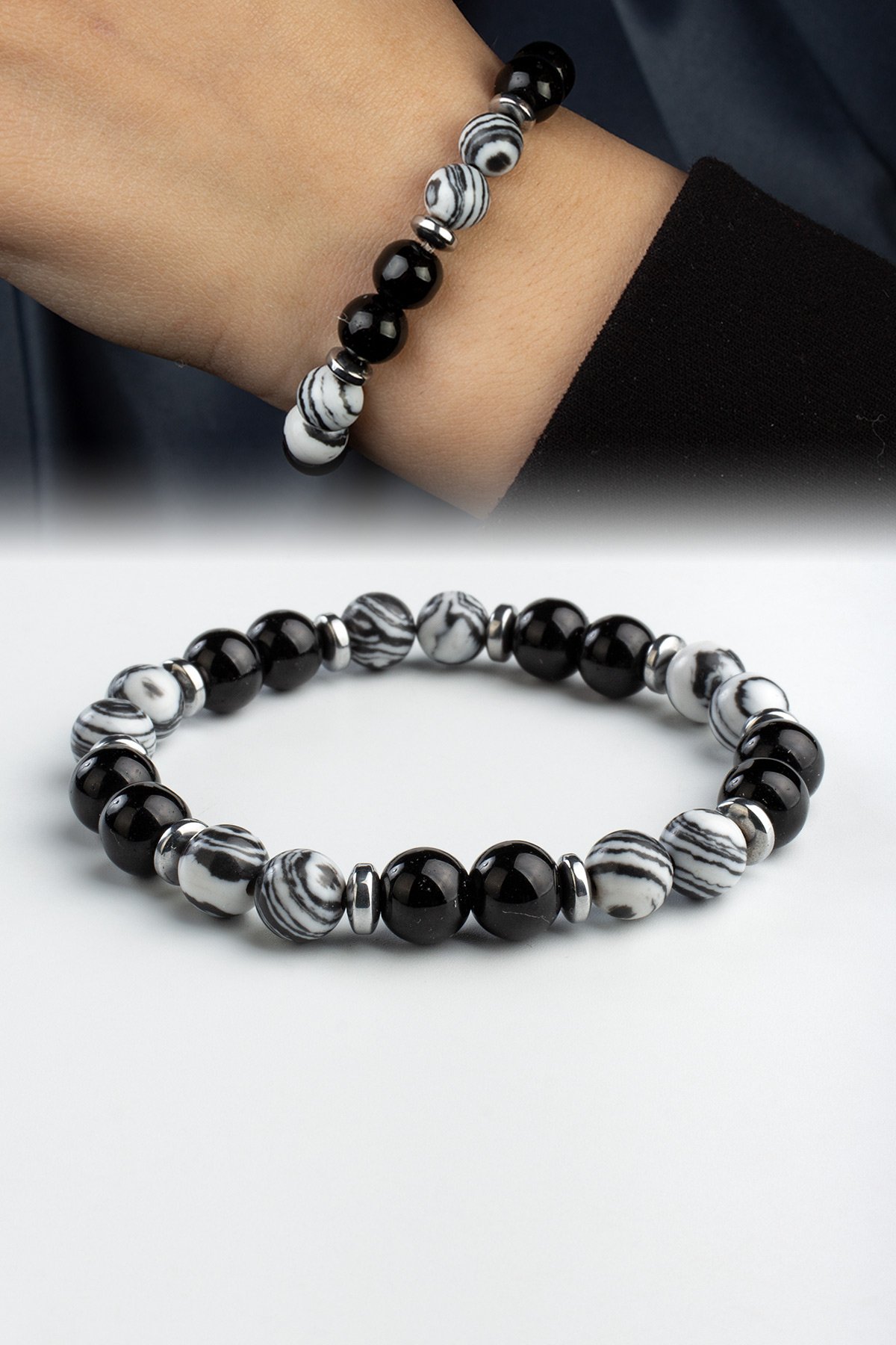 Sıkma Malakit Cam Oniks Doğal Taş Taraftar Bilekliği