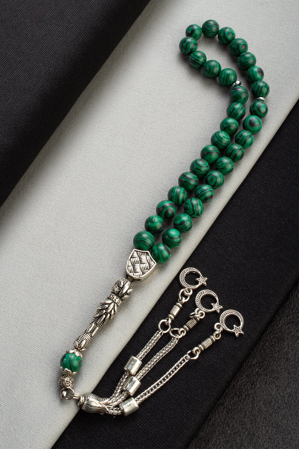 Sıkma Malakit Doğal Taş Küre Kesim 33 lü 8mm Tesbih