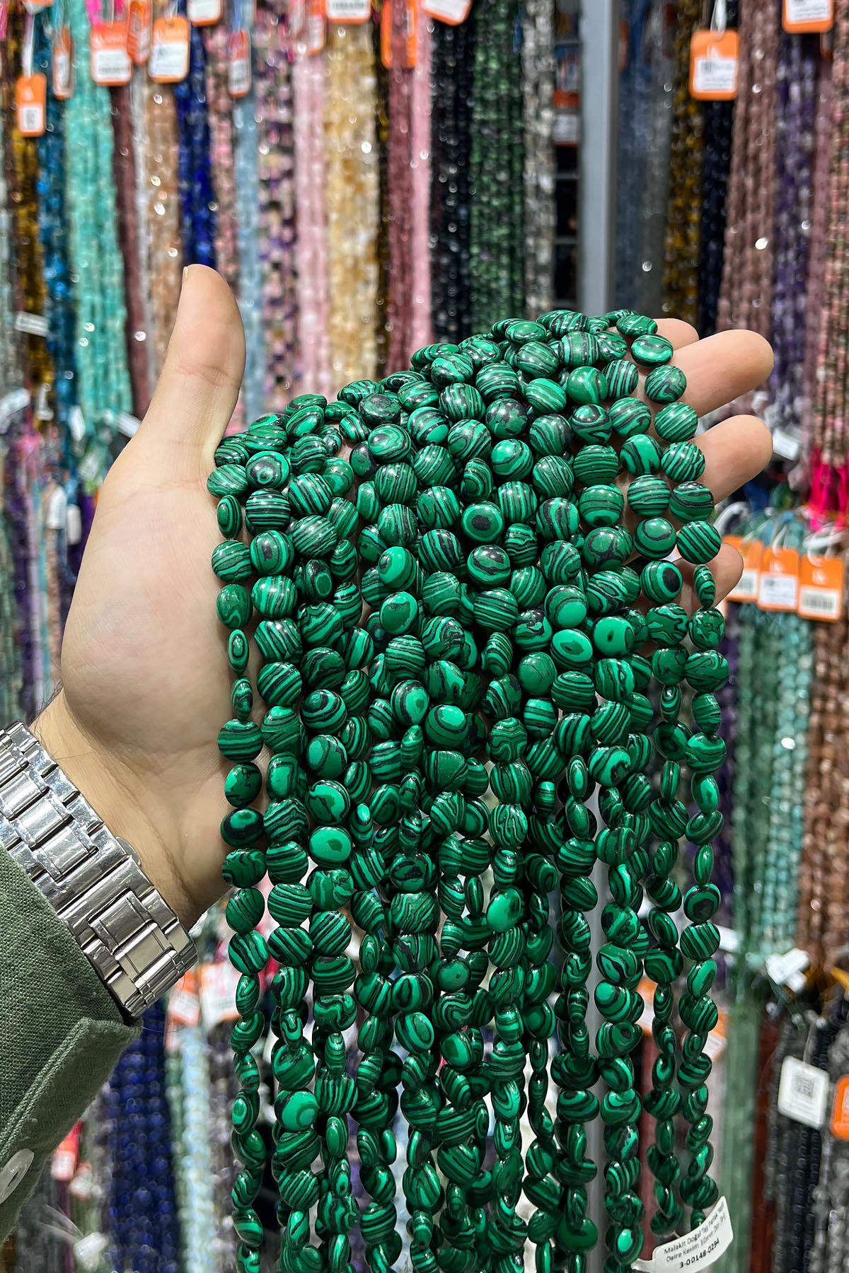 Sıkma Malakit Doğal Taş Parlak Yeşil Daire Kesim 10mm Dizi [B+]