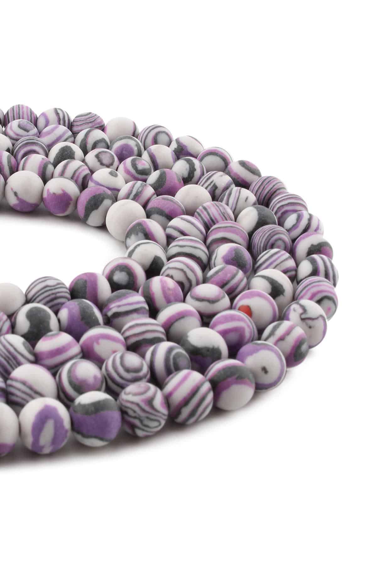 Malakit Sıkma Taşı Parlak Mor Küre Kesim 8mm Dizi [B+]