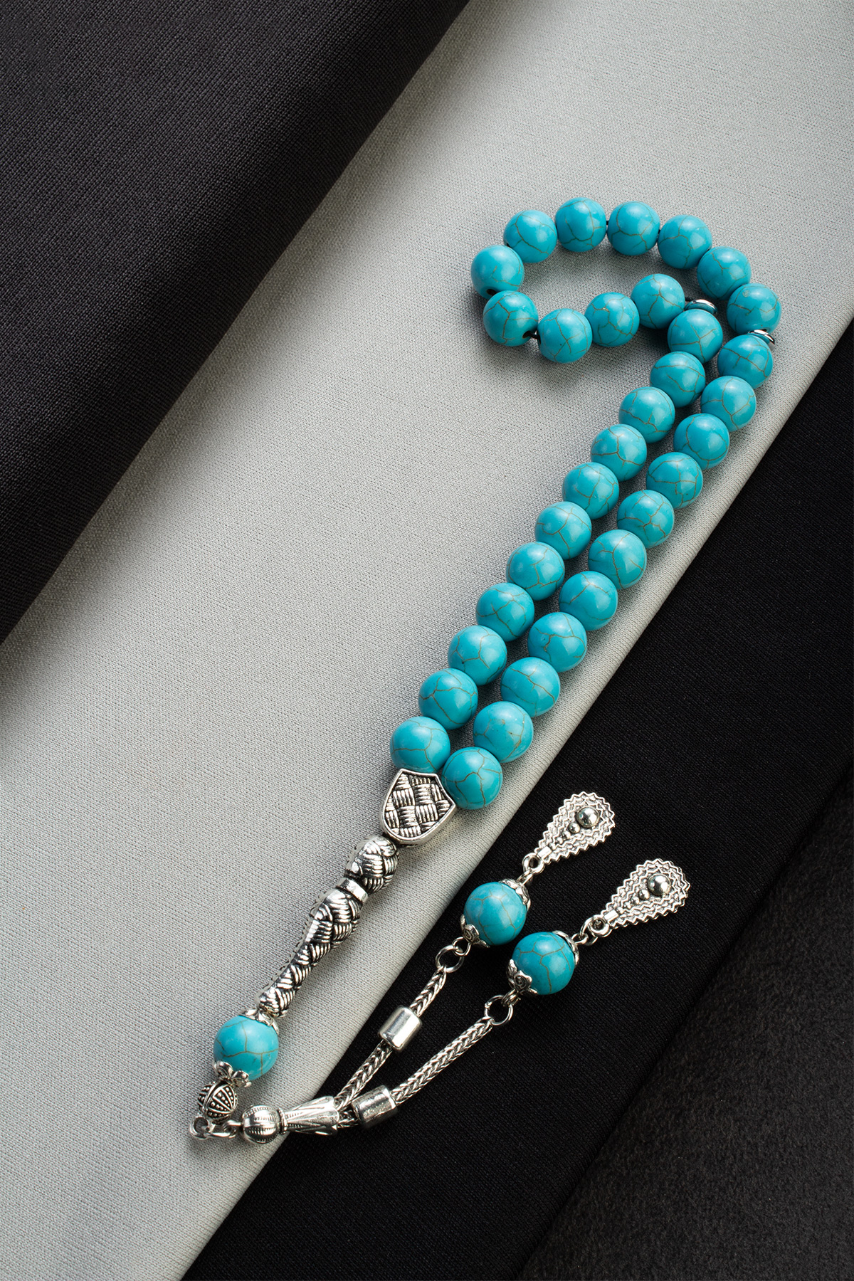 Sıkma Turkuaz Doğal Taş Küre Kesim 33 lü 10mm Tesbih