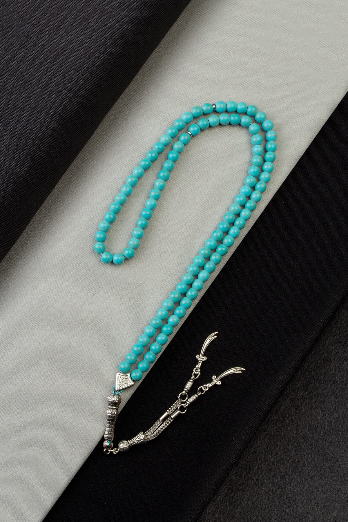 Sıkma Turkuaz Doğal Taş Küre Kesim 99lu 6mm Tesbih