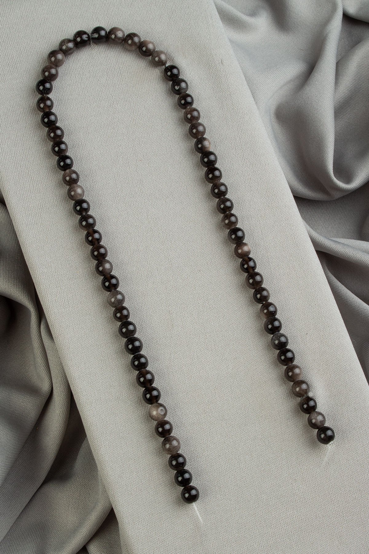 Cylinder Obsidian Natural Stone Shiny Globe Cut 6mm String Of Beads