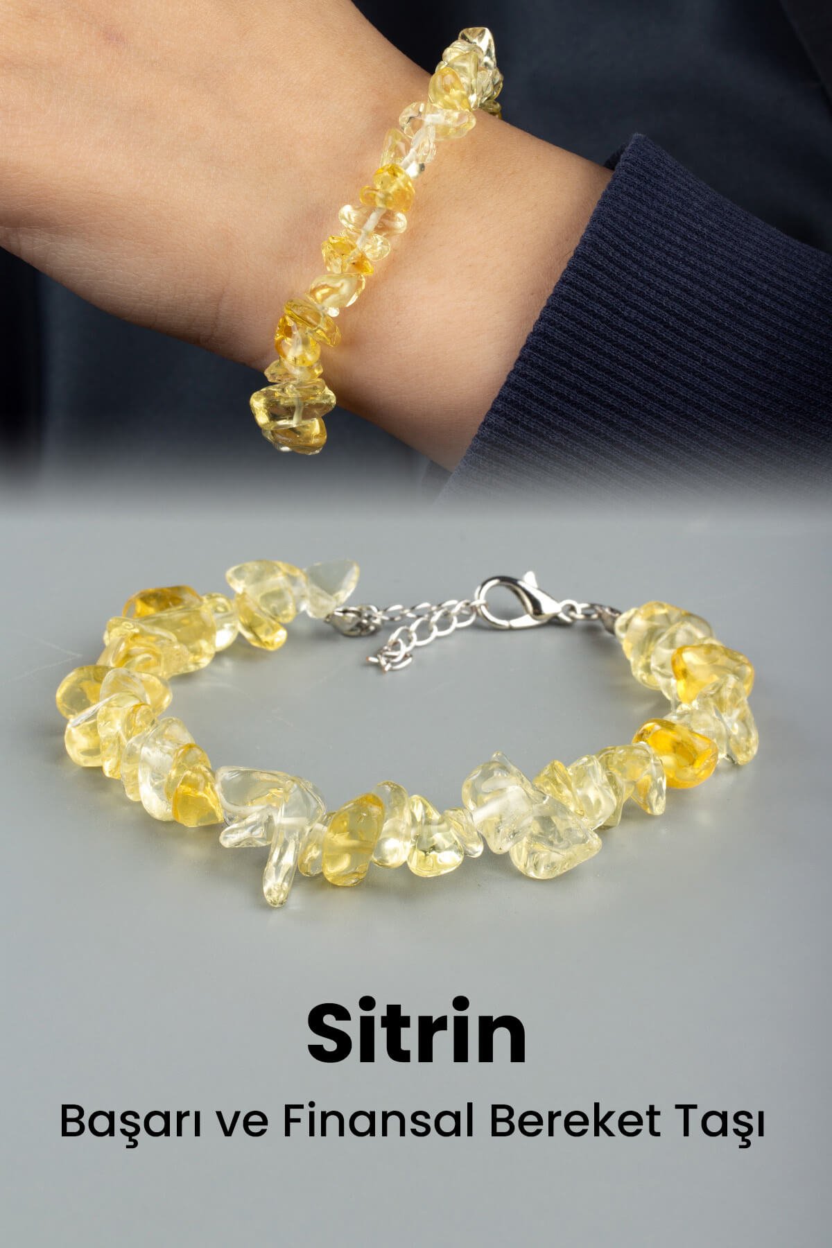 Sitrin Doğal Kırık Taş Zincir Kapamalı Bileklik