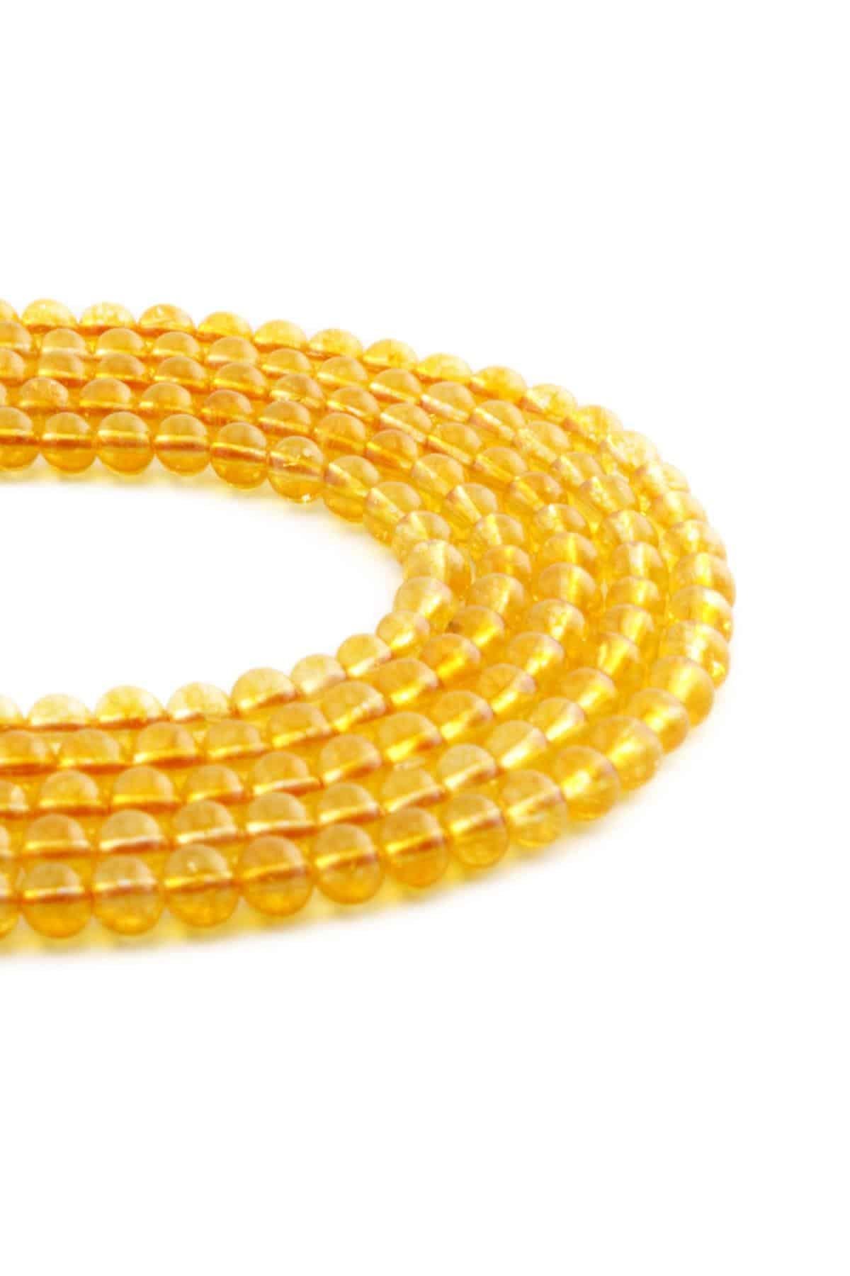 Citrine Natural Stone Shiny Globe Cut 4mm String Of Beads