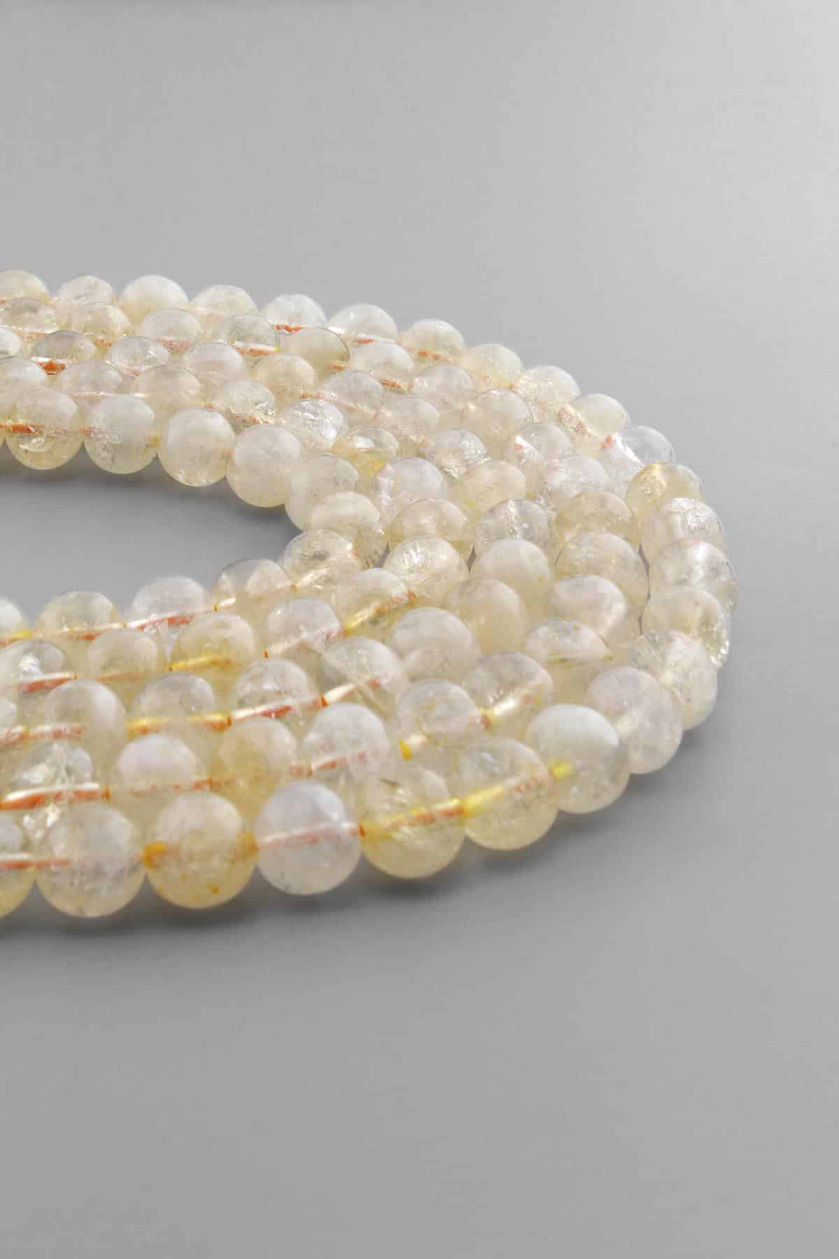 Citrine Natural Stone Shiny Globe Cut 8mm String Of Beads [AB]