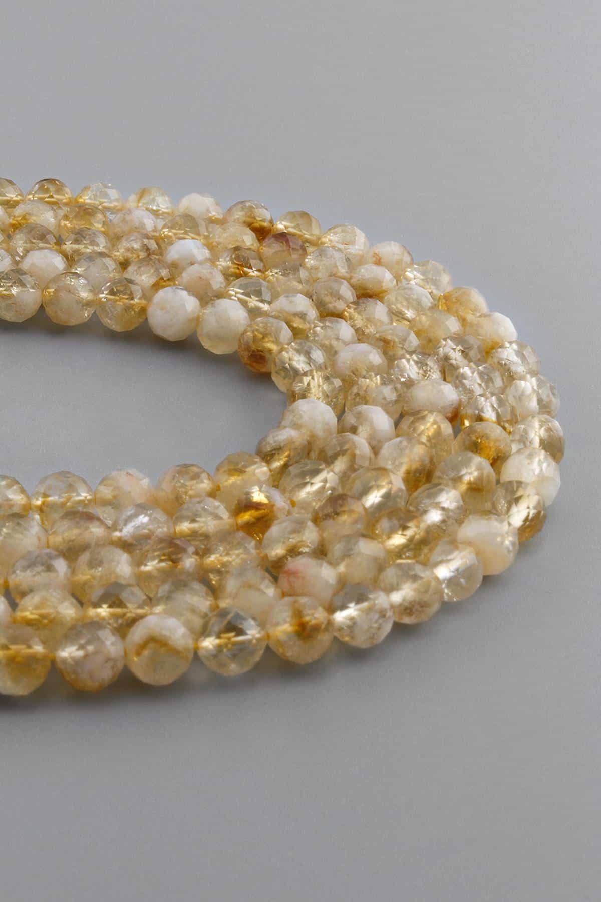 Citrine Natural Stone Shiny Globe Crystal Cut 6mm String Of Beads