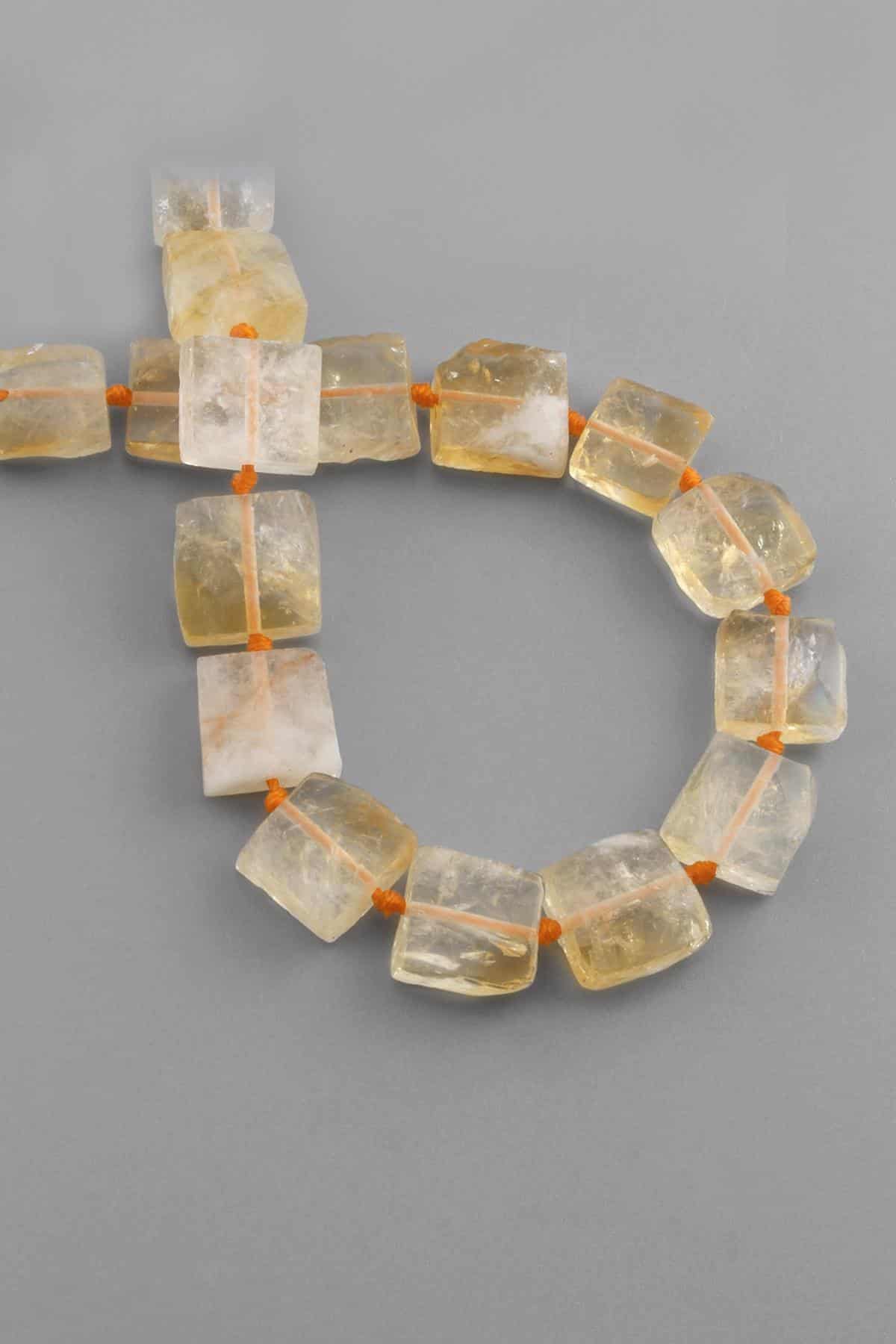 Citrine Natural Stone Flat Square Crystal Cut 14x7mm String Of Beads
