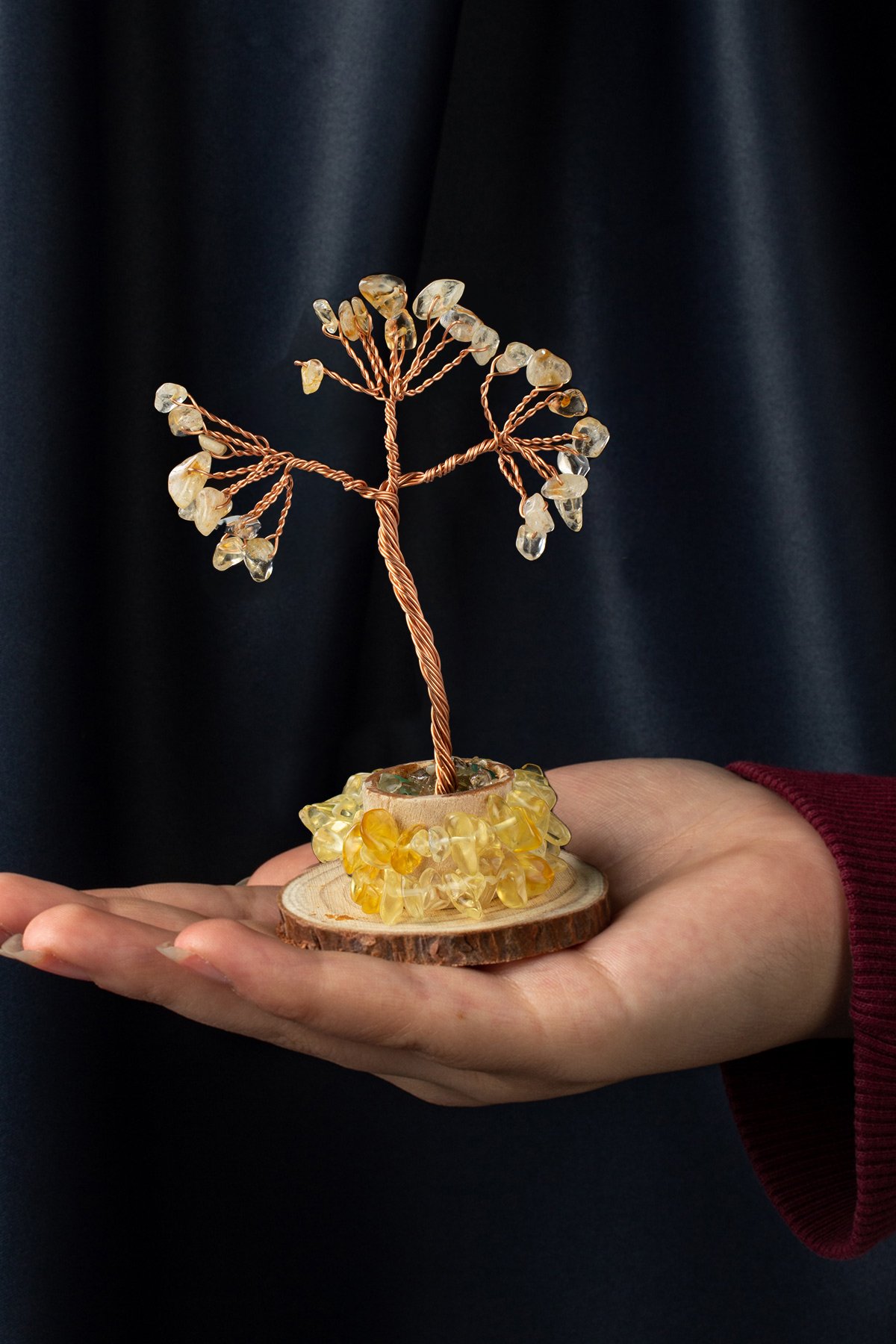 Sitrin Taşı El Yapımı 6x11cm Doğal Taş Dekoratif Hayat Ağacı