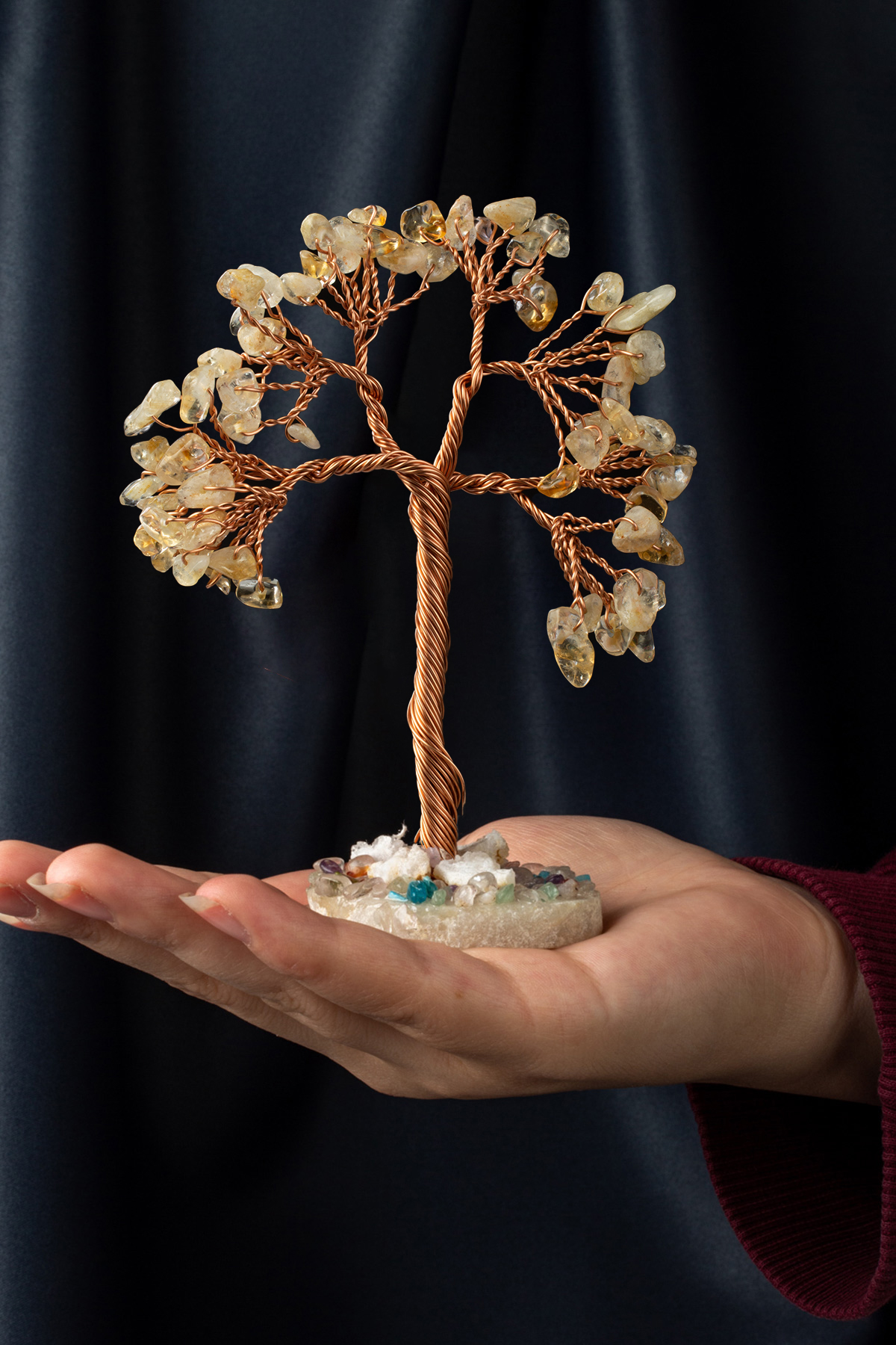 Sitrin Taşı El Yapımı 6x11cm Doğal Taş Dekoratif Hayat Ağacı