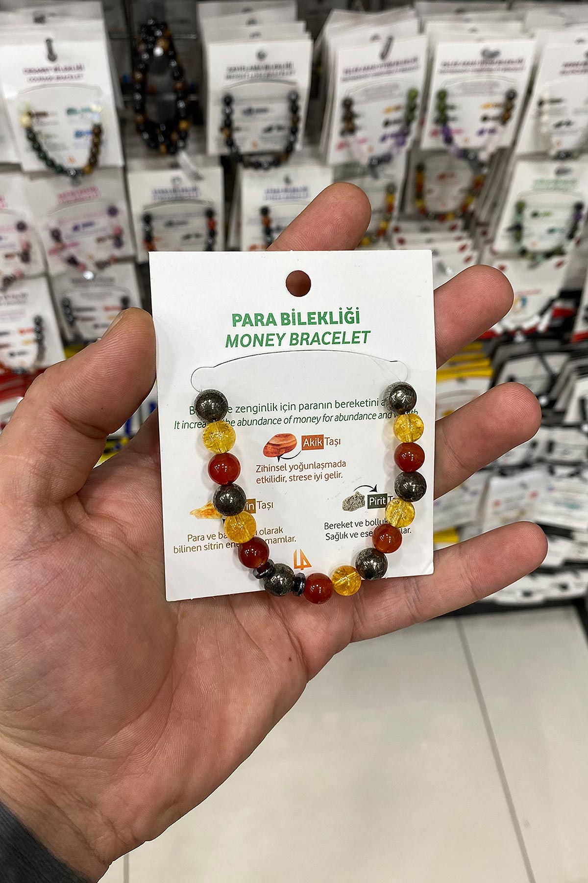 Sitrin Taşı-Karışık Doğal Taş Küre Kesim Para Bilekliği