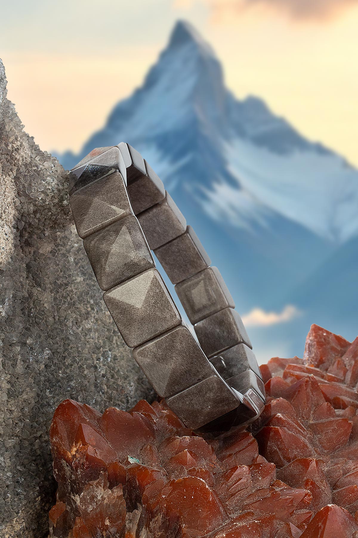 Siver Obsidyen Doğal Taş Parlak Kare Faset Kesim Roleks 12x12mm Bileklik