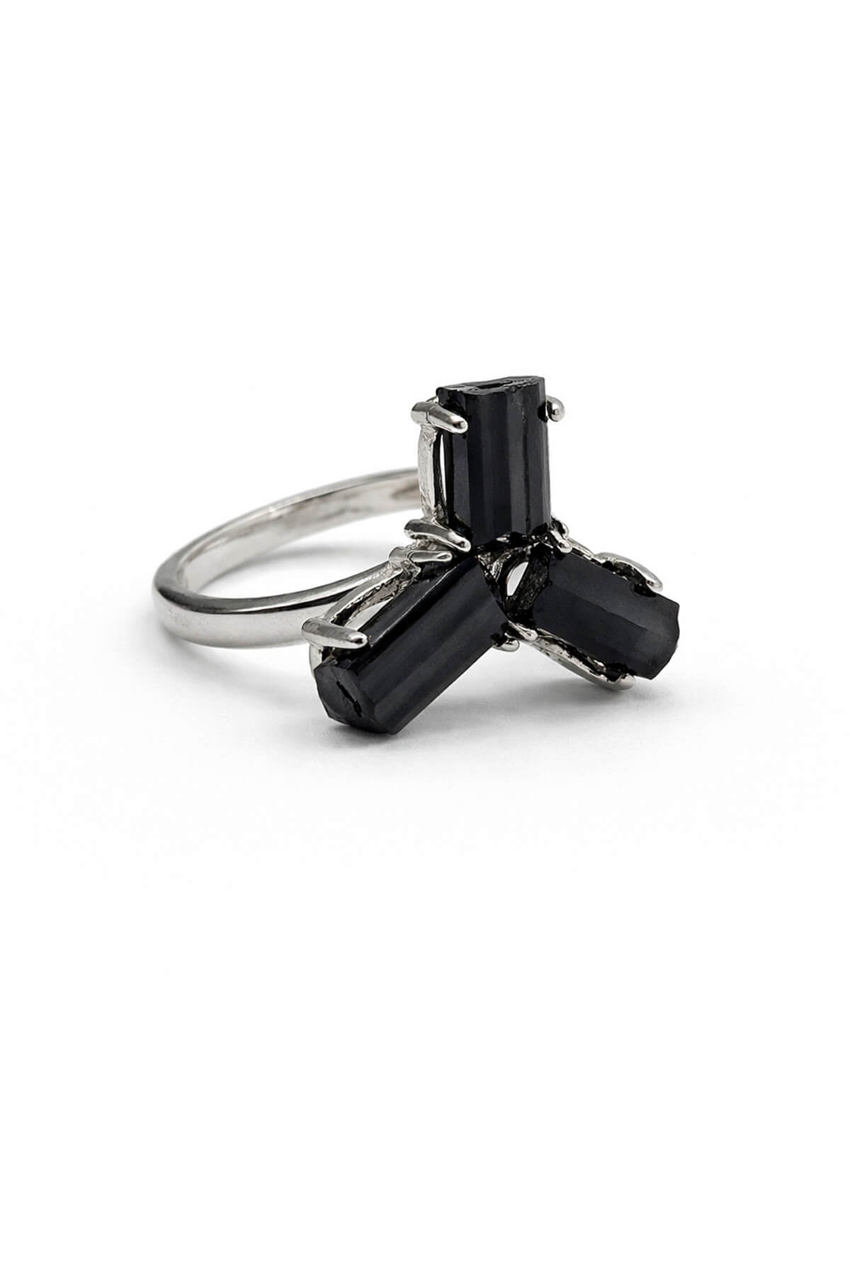 Siyah Turmalin Taşı Ham Kütle Kesim Çelik Ayarlanabilir Yüzük