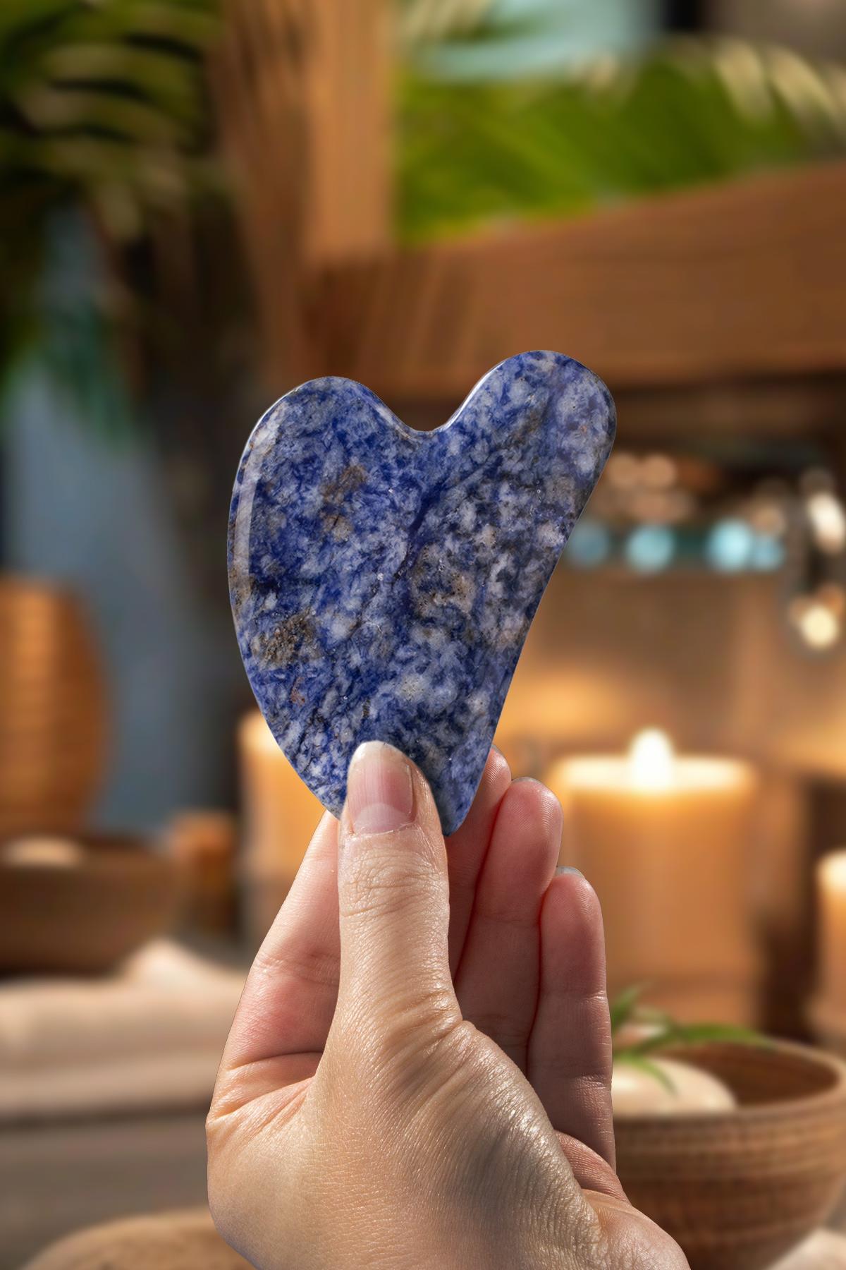 Sodalit Doğal Taş Gua Sha Kalp Kesim Yüz Masaj Aleti