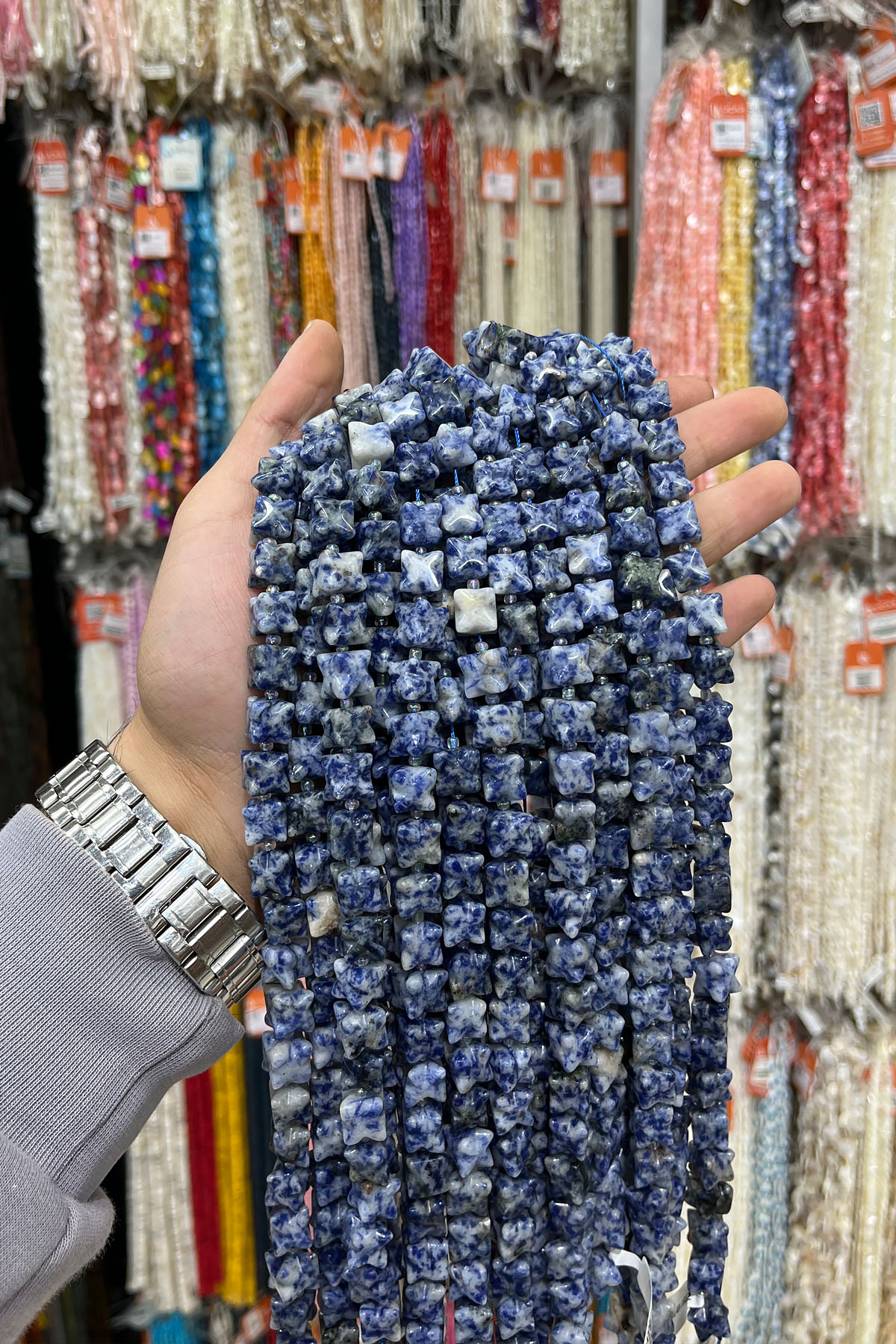 Sodalit Doğal Taş Küp Yıldız Kesim 10x10mm Dizi