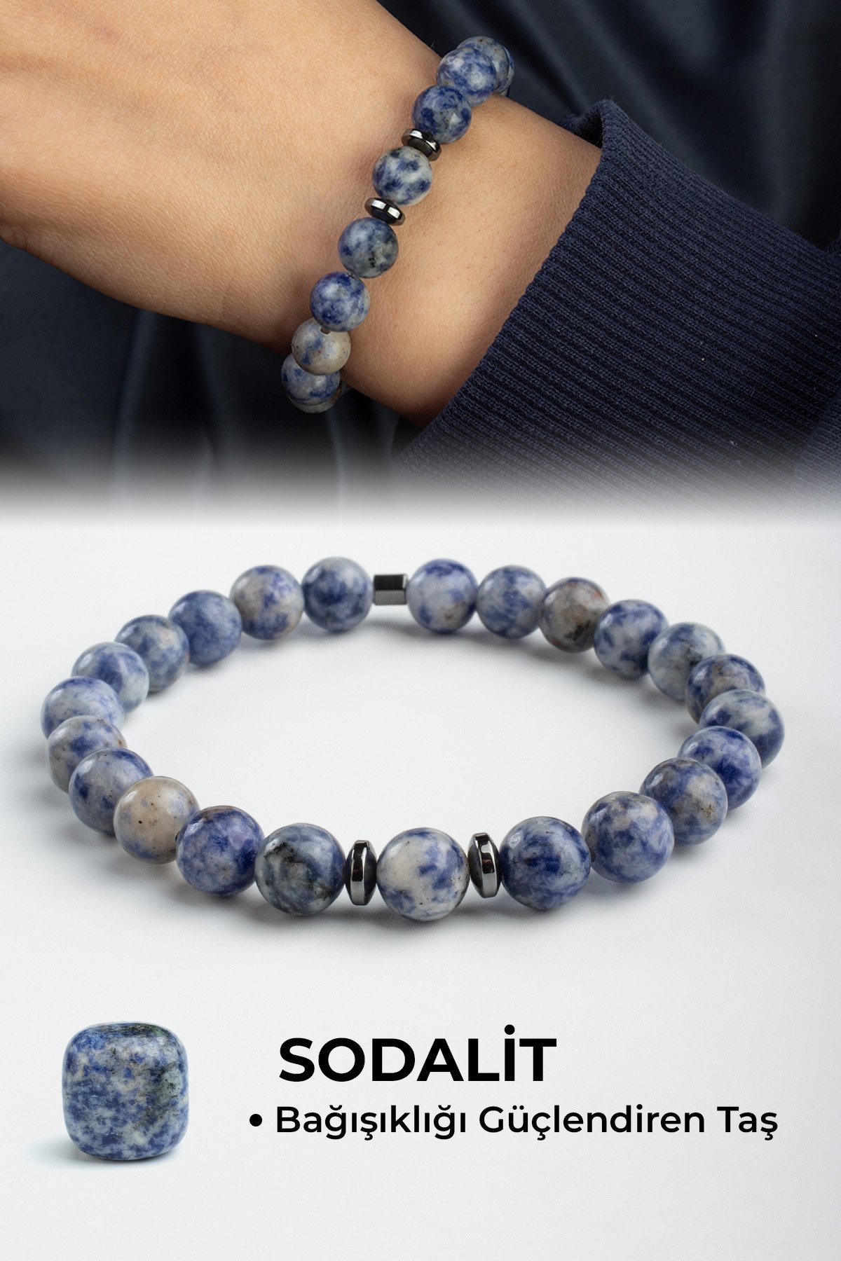 Sodalit Doğal Taş Küre Kesim 8mm Bileklik