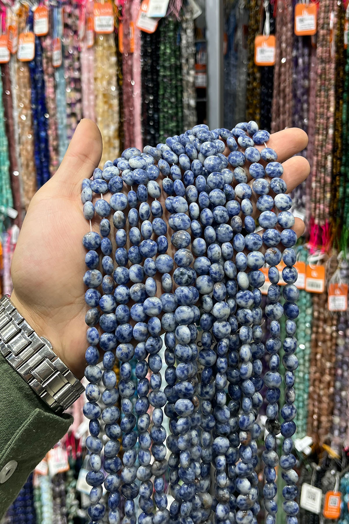 Sodalit Doğal Taş Parlak Açık Mavi Daire Kesim 10mm Dizi [AB+]