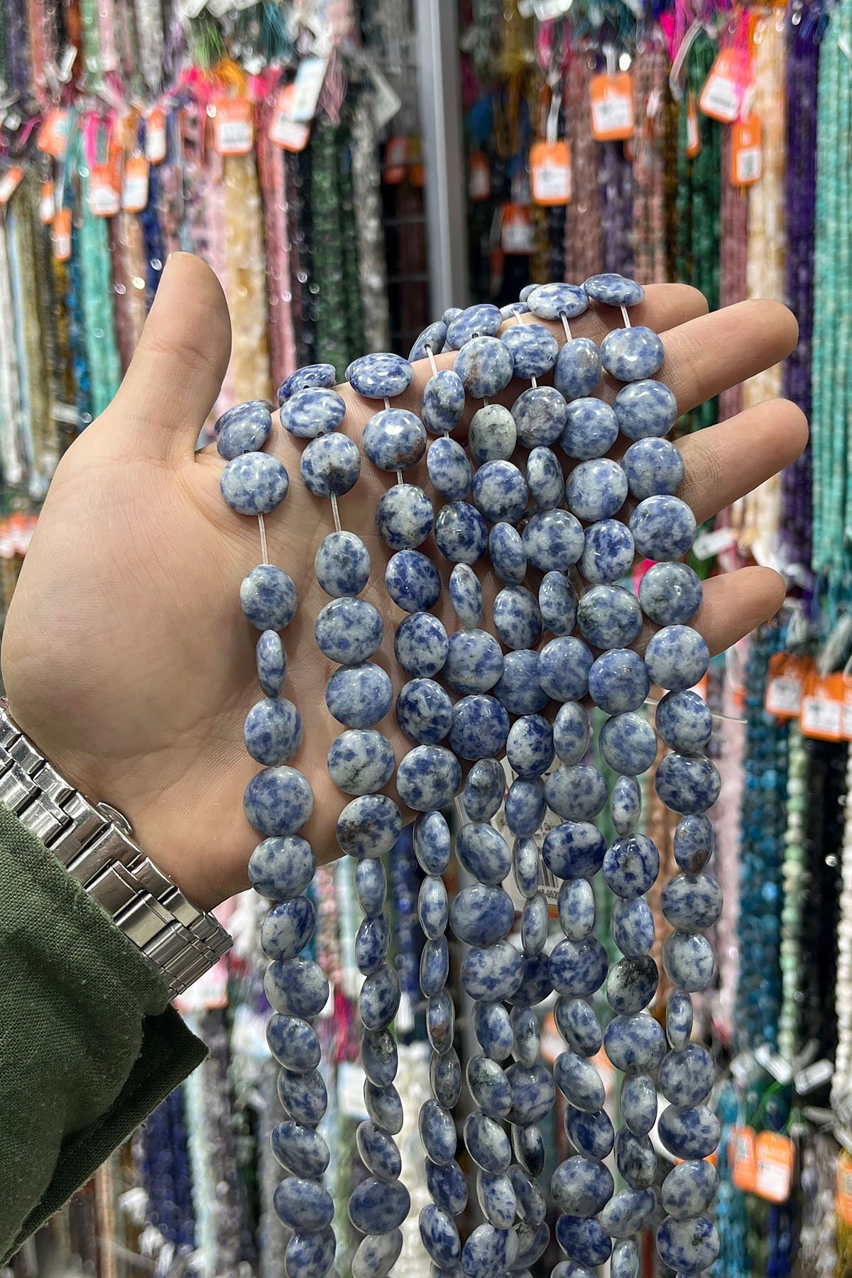 Sodalit Doğal Taş Parlak Açık Mavi Daire Kesim 14mm Dizi [AB]