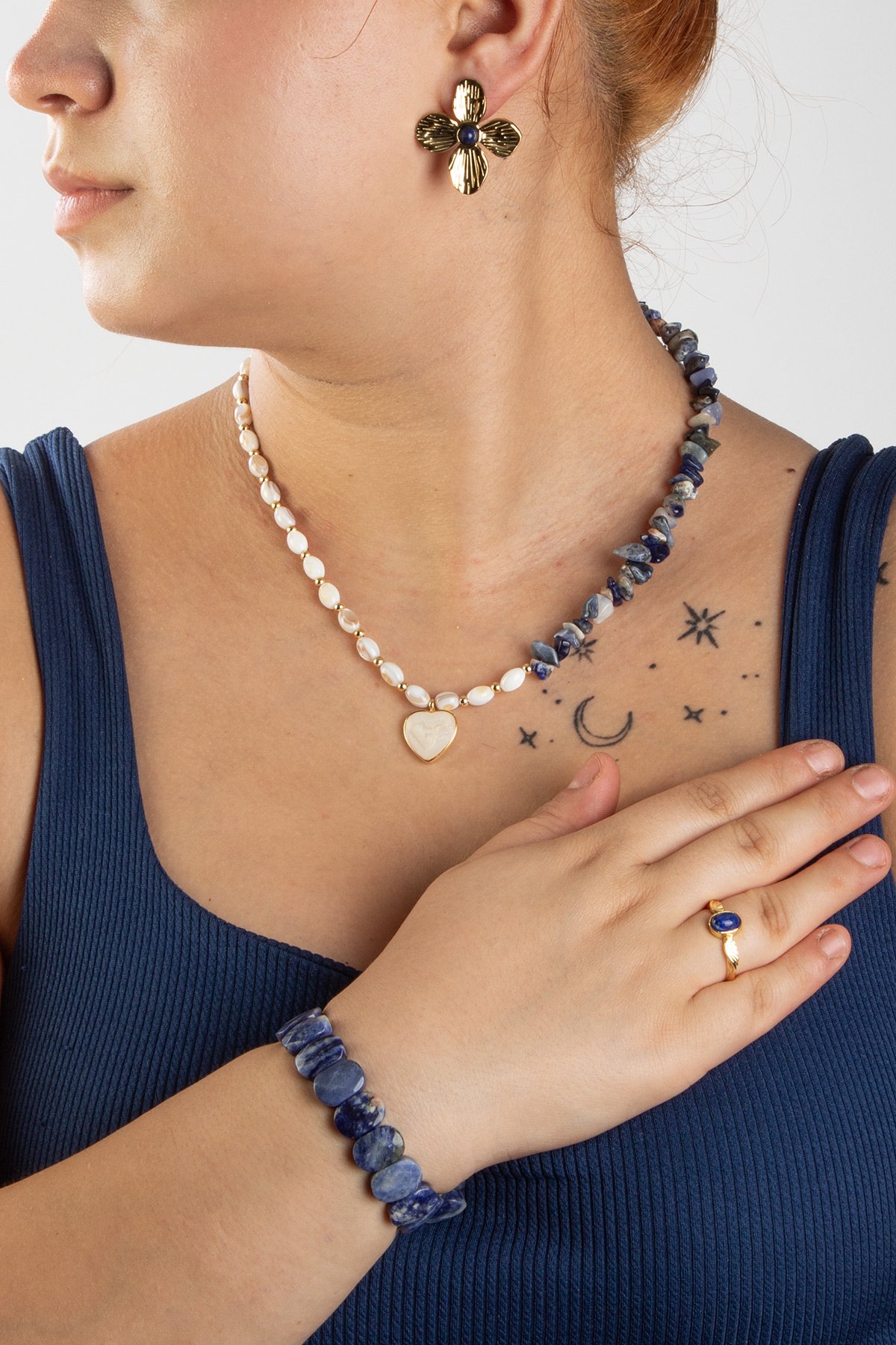 Sodalit Doğal Taşlı 3 lu Hediye Kadın Takı Seti