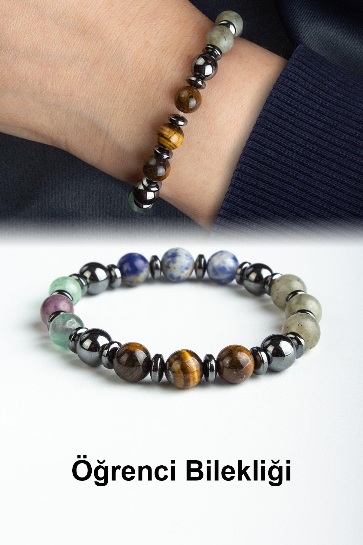 Sodalit-Florit Taşı Karışık Doğal Taş Küre Kesim 8mm Öğrenci Bilekliği