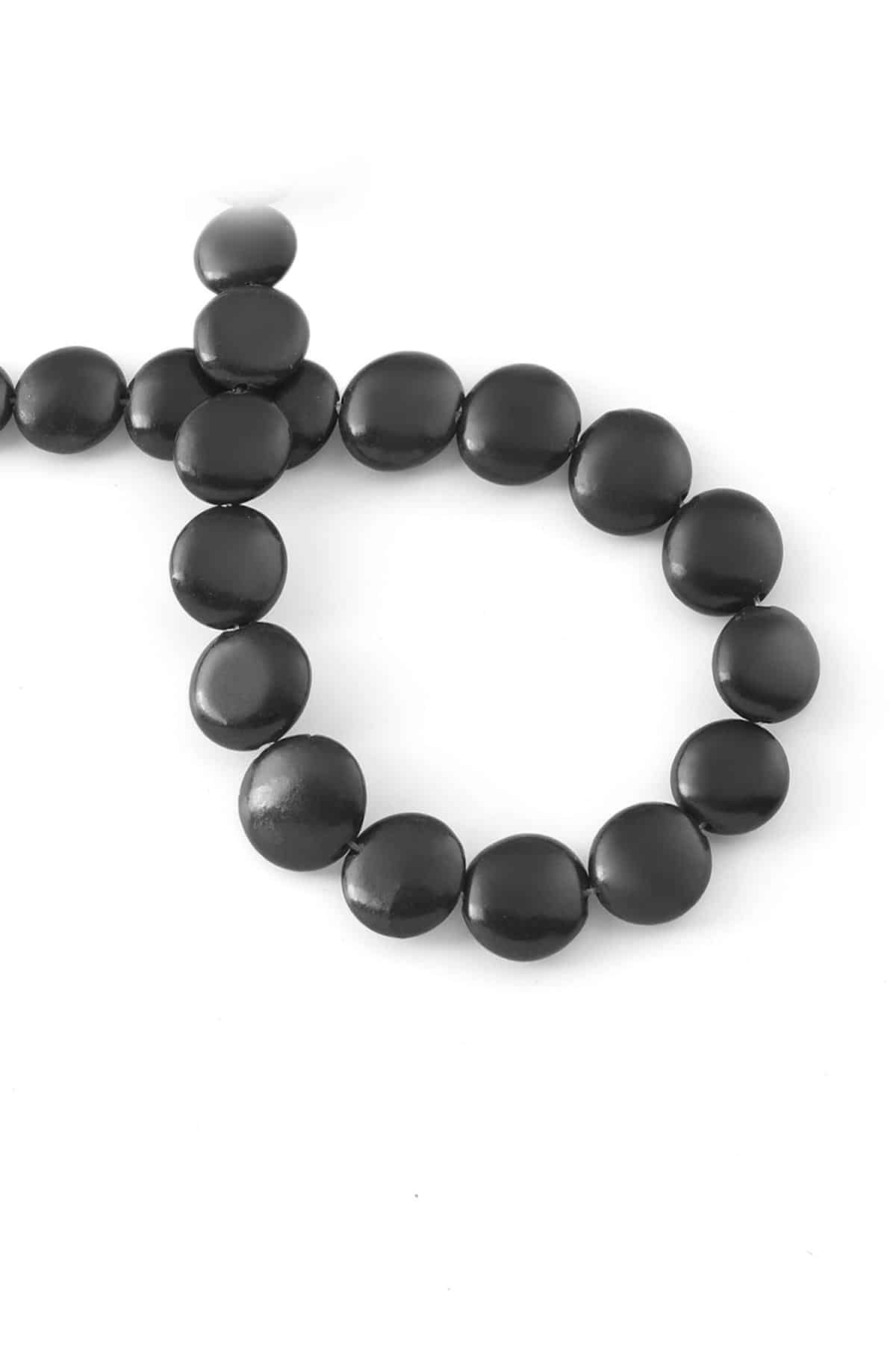 Shungit Doğal Taş Mat Siyah Daire Kesim 14mm Dizi [AA]