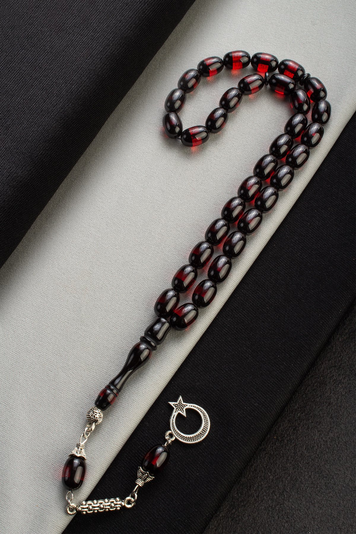 Sürmeli Toz Kehribar Kızıl Arpa Kesim 8x12mm 33 lu Tesbih