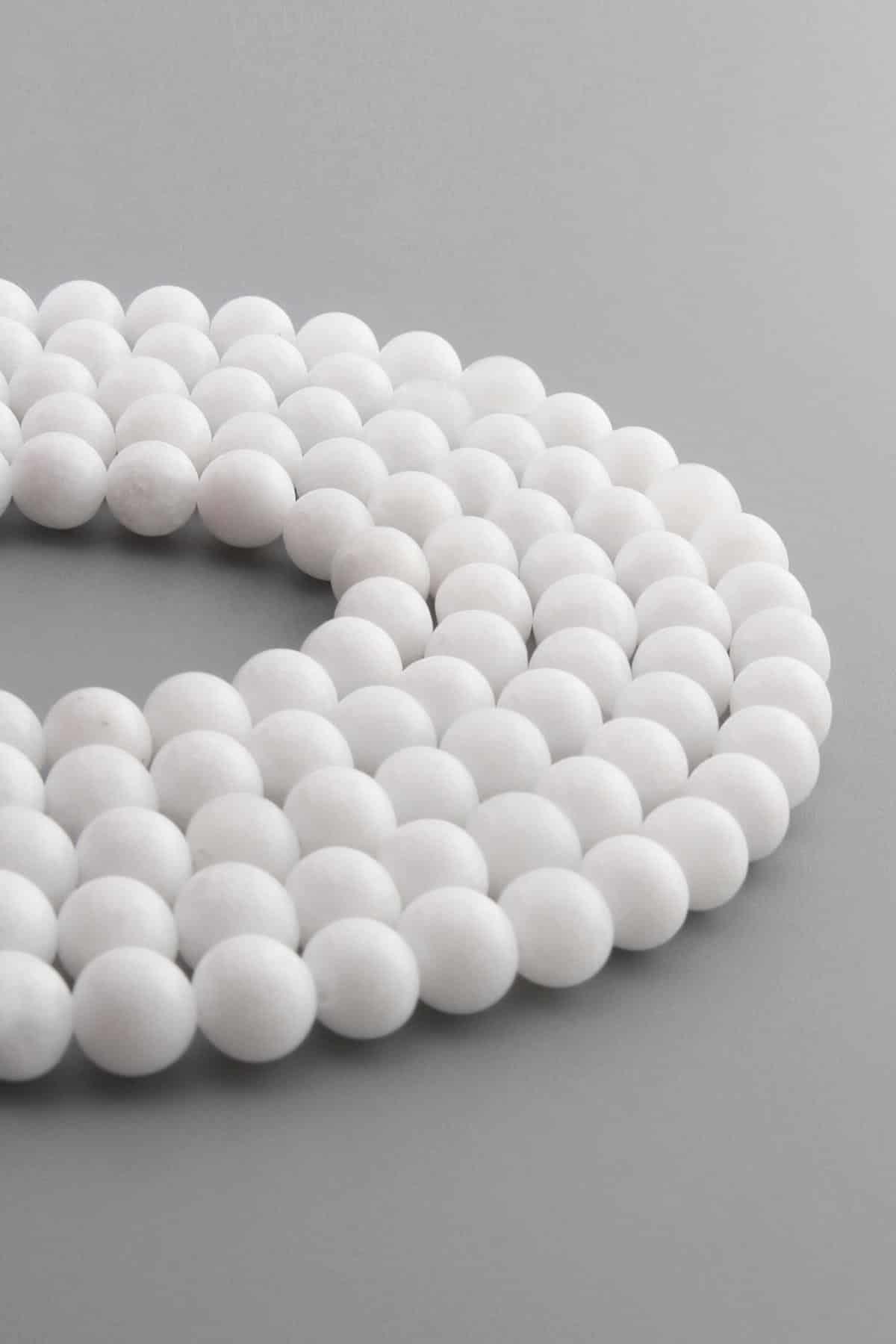 Süt Kuvars Doğal Taş Parlak Beyaz Küre Kesim 8mm Dizi [AB]