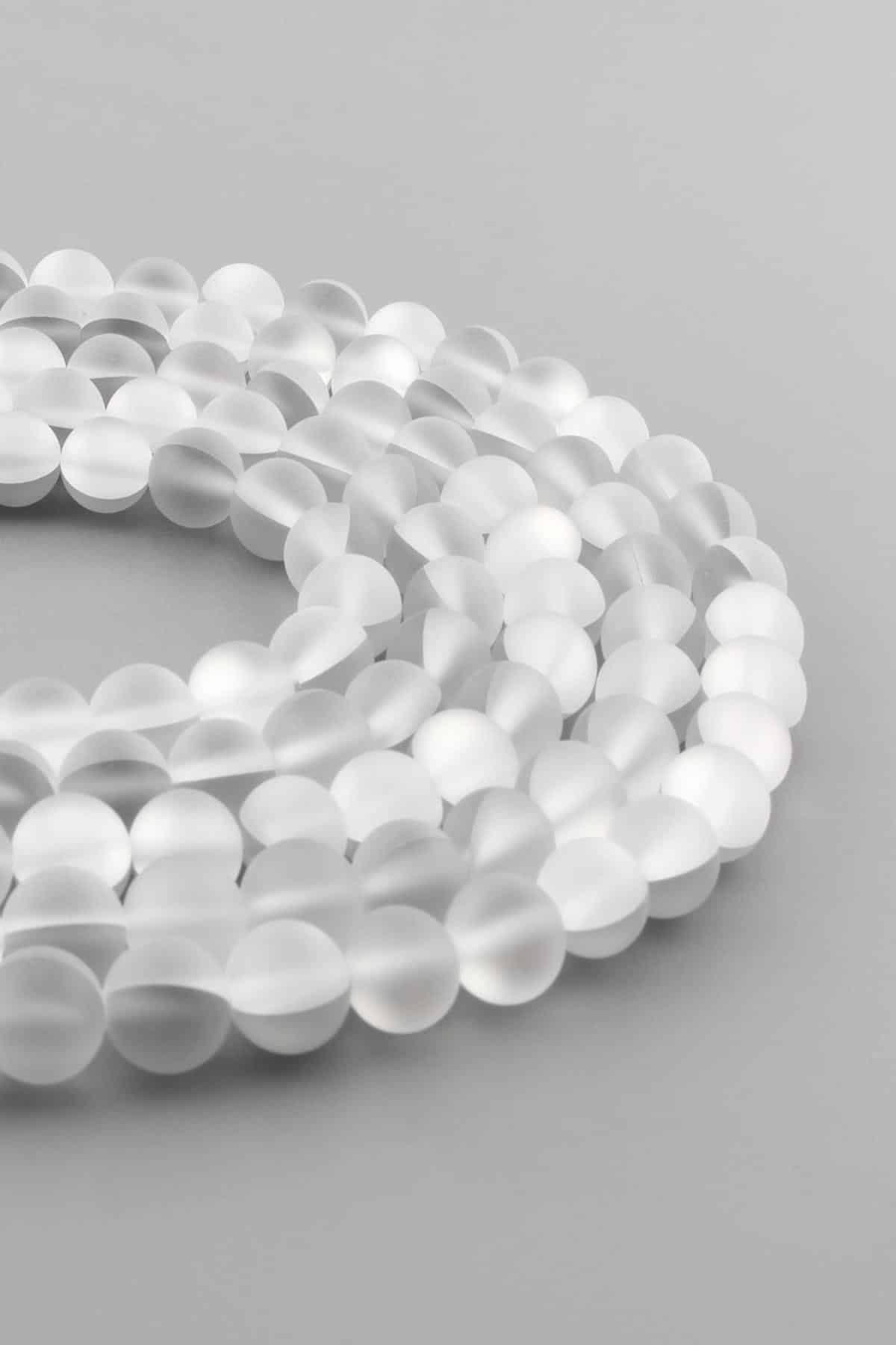 Thermal Quartz Natural Stone Matte Grey Globe Cut 8mm String Of Beads