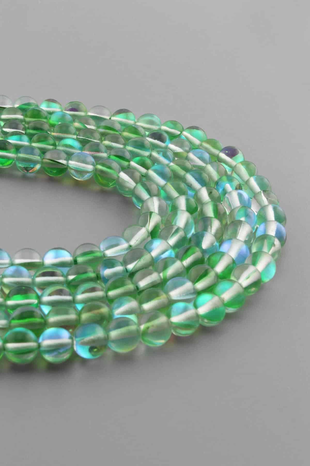 Thermal Quartz Natural Stone Shiny Green Globe Cut 6mm String Of Beads