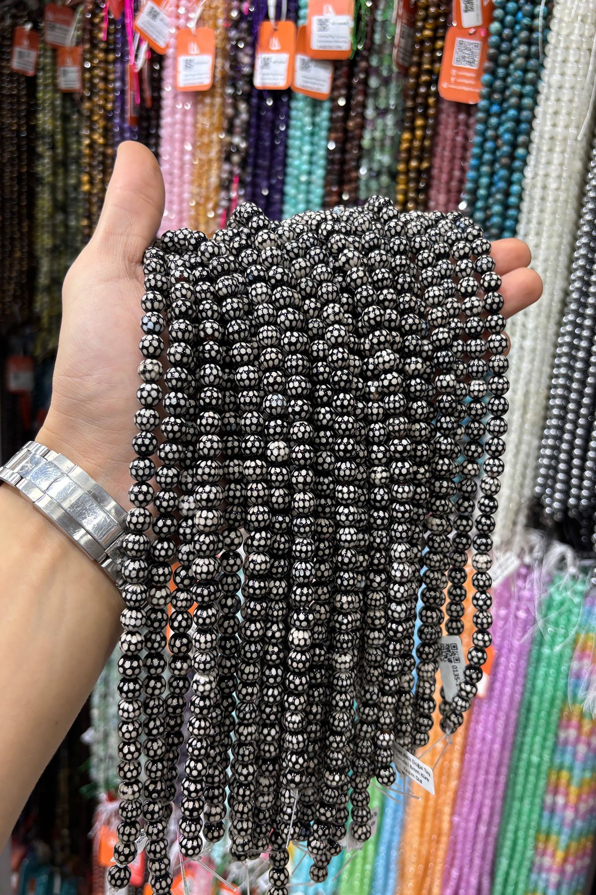 Tibet Akik Doğal Taş Benekli 8mm Küre Kesim Dizi