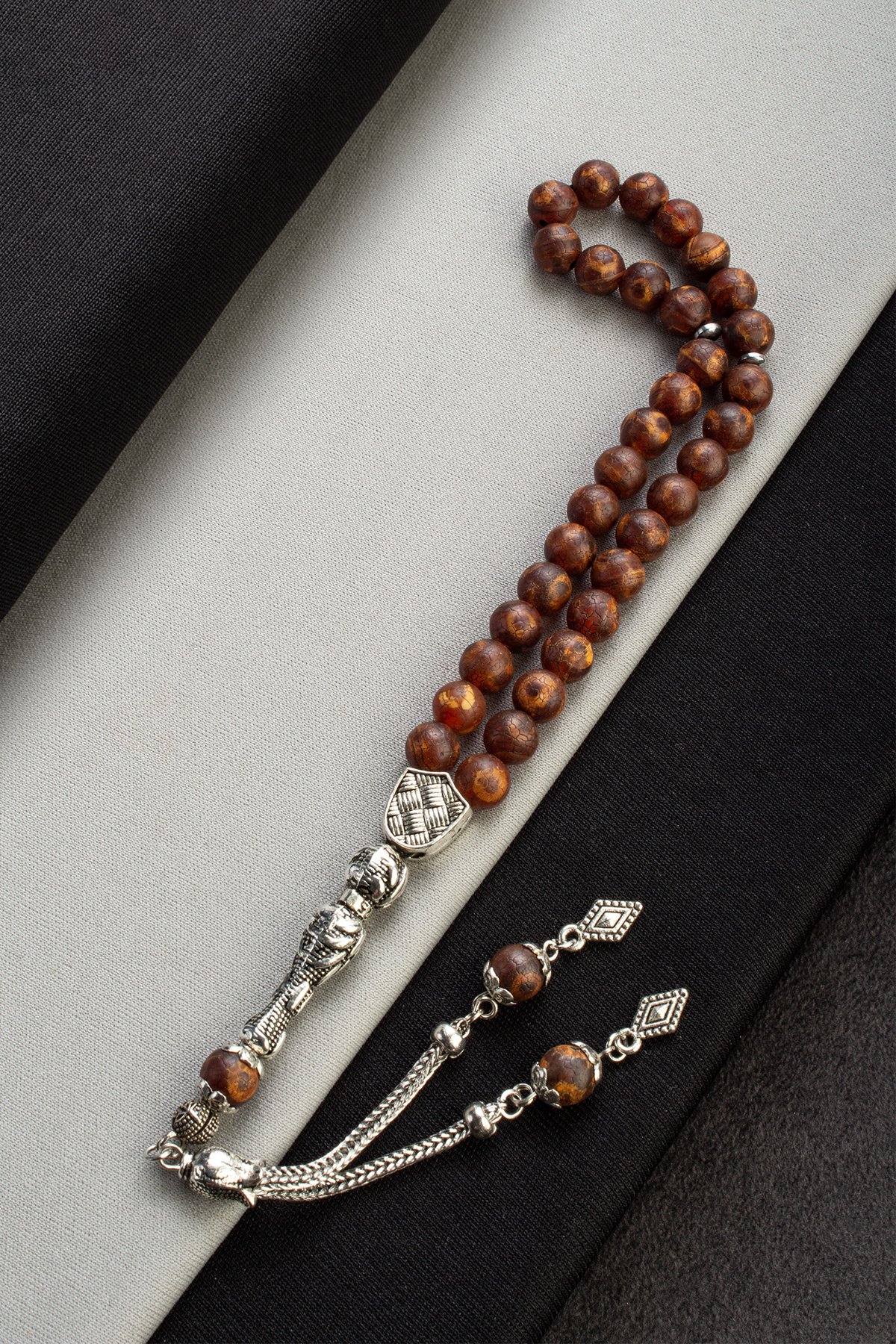 Tibet Akik Doğal Taş Küre Kesim 33 lu 8mm Tesbih