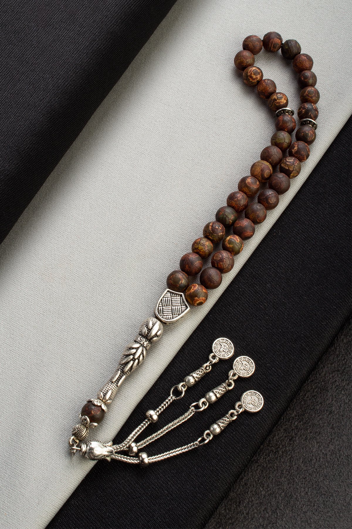 Tibet Akik Doğal Taş Küre Kesim 33 lu 8mm Tesbih