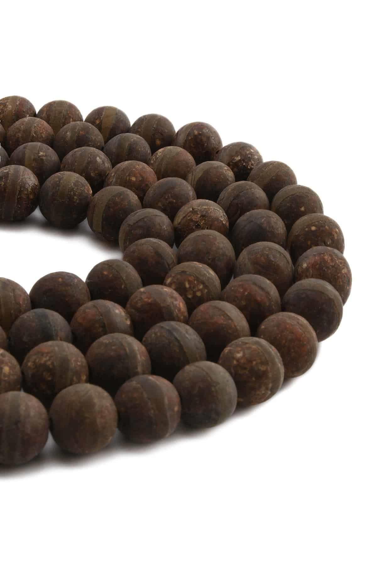 Tibetan Agate Natural Stone Matte Brown Globe Cut 10mm String Of Beads