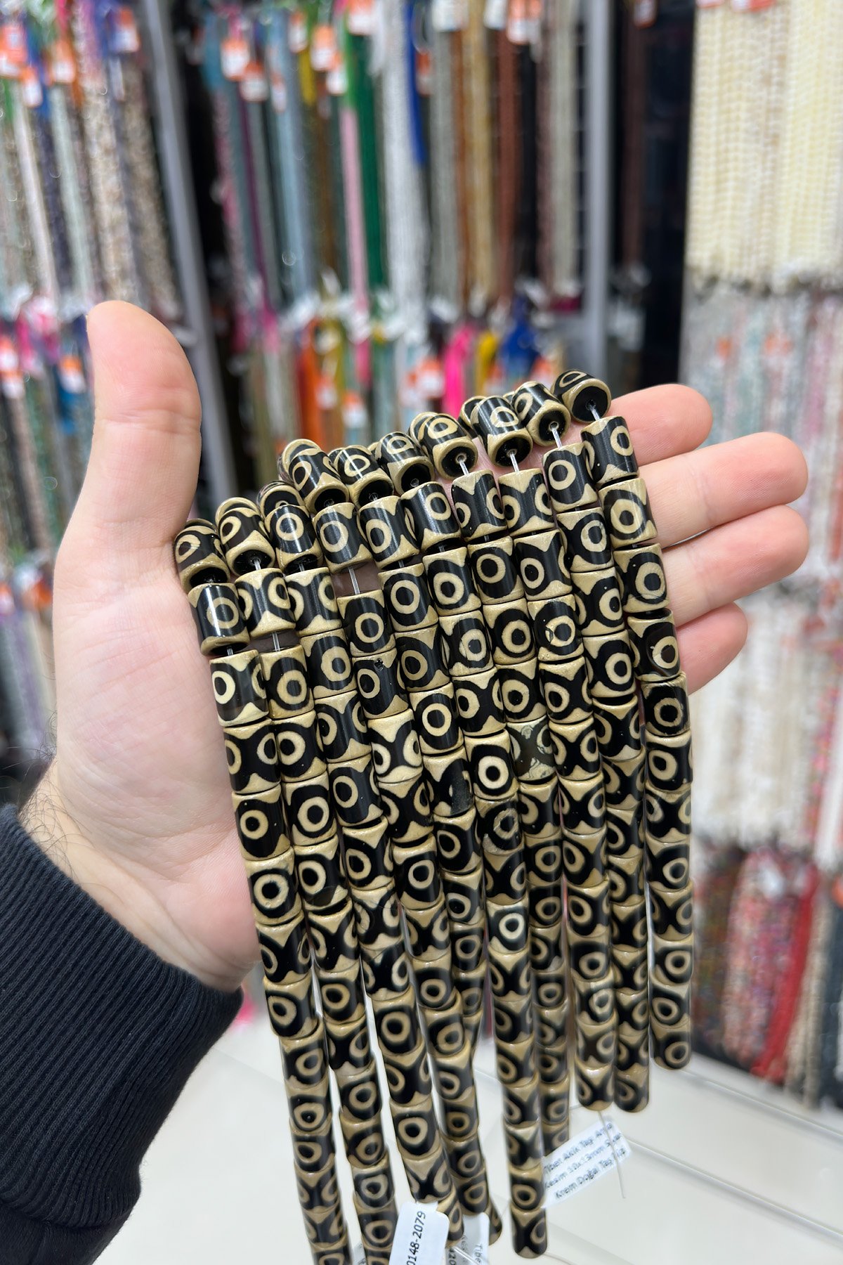 Tibet Akik Taşı Arpa Kesim 10x13mm Siyah Krem Doğal Taş Dizi