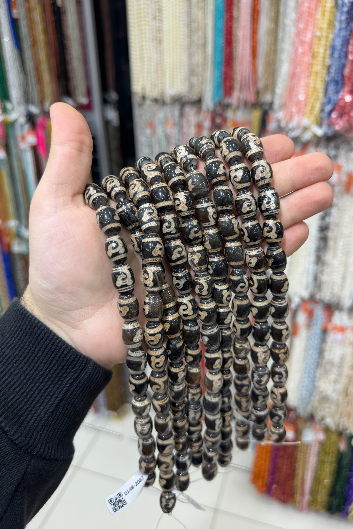 Tibet Akik Taşı Arpa Kesim 11x15mm Siyah Beyaz Doğal Taş Dizi