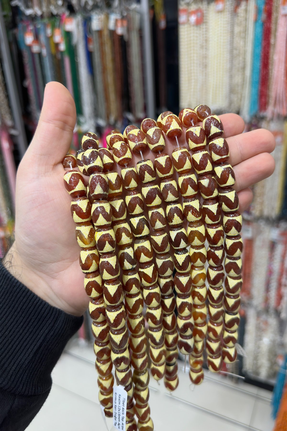 Tibet Akik Taşı Arpa Kesim 12x15mm Açık Kırmızı Sarı Doğal Taş Dizi